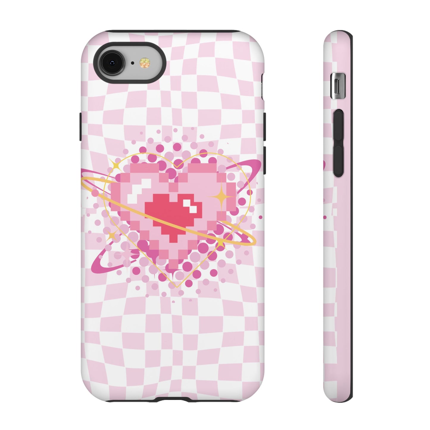 Pixel Heart Phone Case, Cute Phone Cover, Retro Gamer Gift, Valentine's Day Gift, Trendy Tech Accessory, Soft Pink Design
