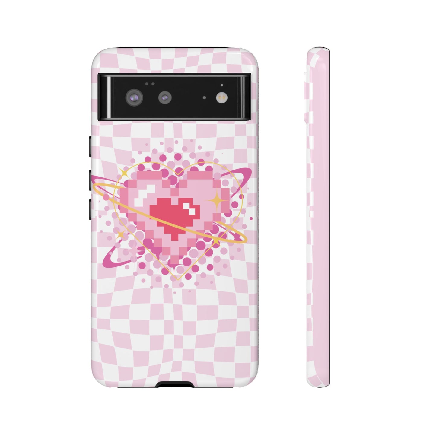 Pixel Heart Phone Case, Cute Phone Cover, Retro Gamer Gift, Valentine's Day Gift, Trendy Tech Accessory, Soft Pink Design