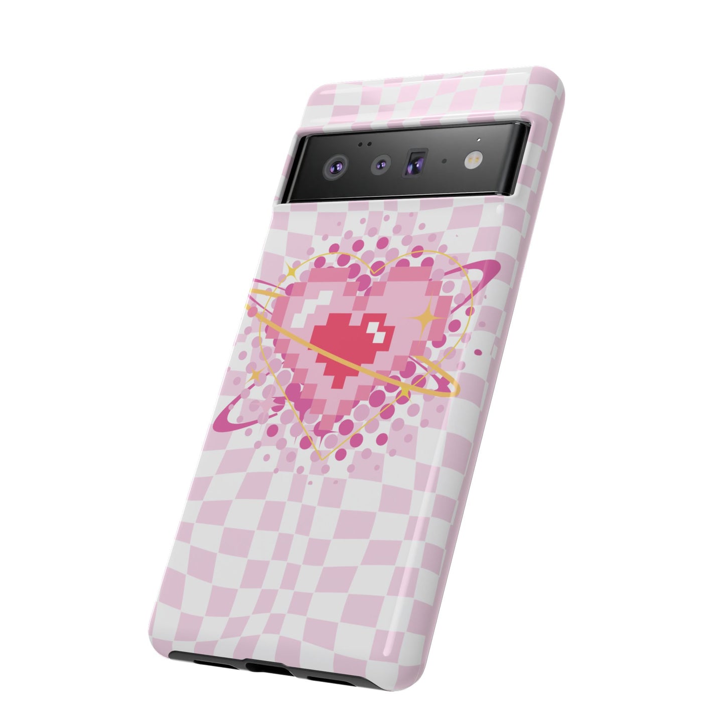 Pixel Heart Phone Case, Cute Phone Cover, Retro Gamer Gift, Valentine's Day Gift, Trendy Tech Accessory, Soft Pink Design