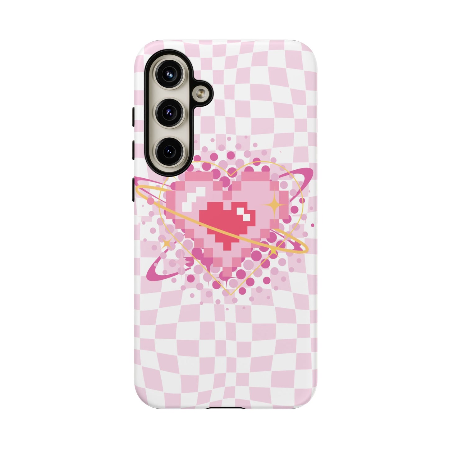 Pixel Heart Phone Case, Cute Phone Cover, Retro Gamer Gift, Valentine's Day Gift, Trendy Tech Accessory, Soft Pink Design