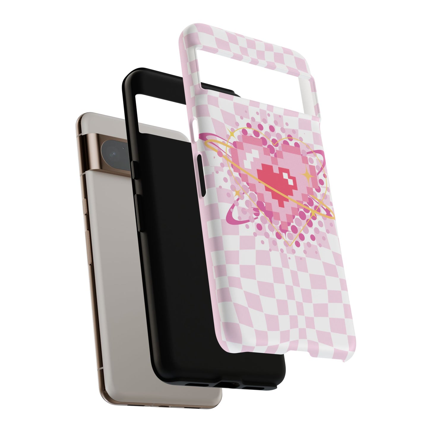 Pixel Heart Phone Case, Cute Phone Cover, Retro Gamer Gift, Valentine's Day Gift, Trendy Tech Accessory, Soft Pink Design