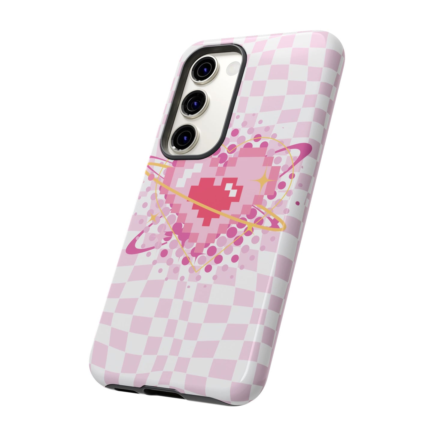 Pixel Heart Phone Case, Cute Phone Cover, Retro Gamer Gift, Valentine's Day Gift, Trendy Tech Accessory, Soft Pink Design