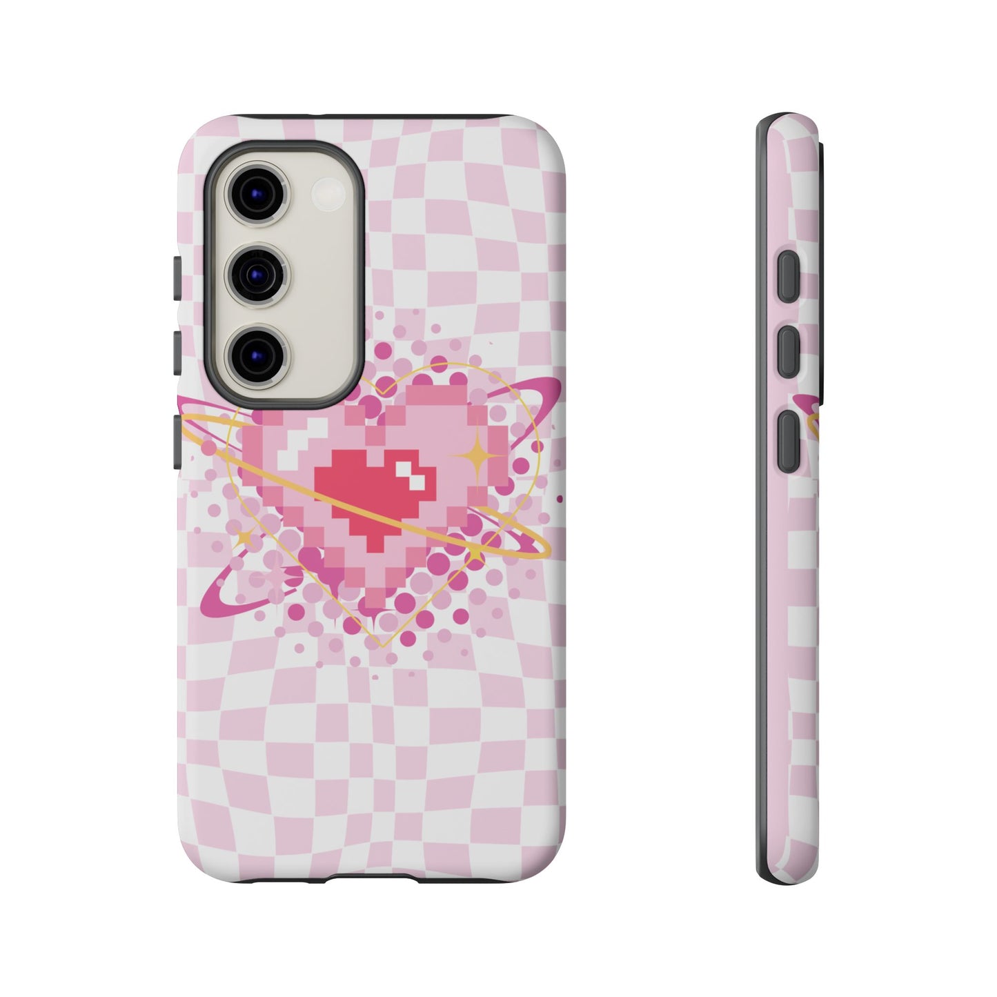 Pixel Heart Phone Case, Cute Phone Cover, Retro Gamer Gift, Valentine's Day Gift, Trendy Tech Accessory, Soft Pink Design