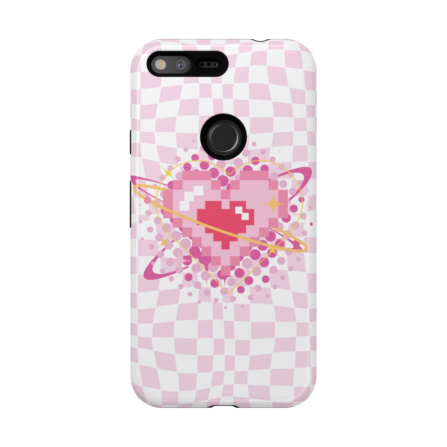 Pixel Heart Phone Case, Cute Phone Cover, Retro Gamer Gift, Valentine's Day Gift, Trendy Tech Accessory, Soft Pink Design