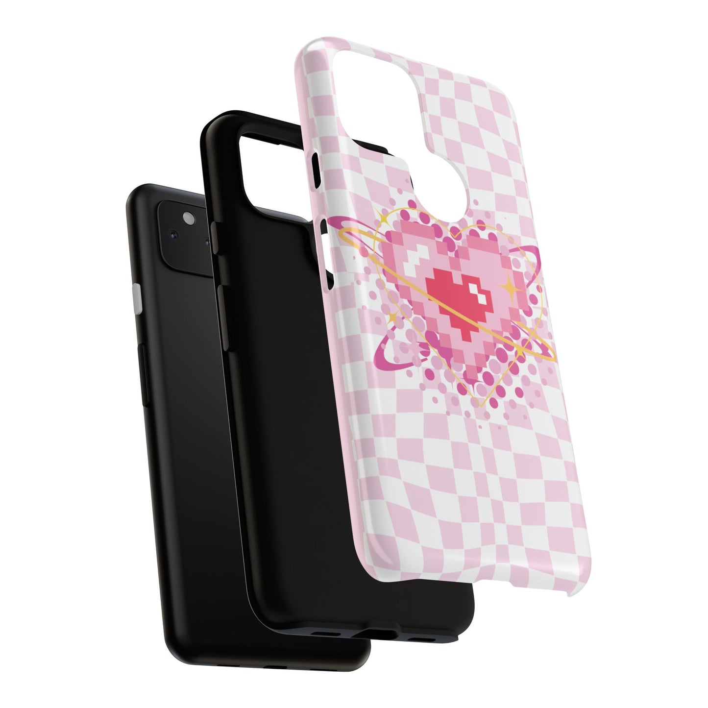 Pixel Heart Phone Case, Cute Phone Cover, Retro Gamer Gift, Valentine's Day Gift, Trendy Tech Accessory, Soft Pink Design
