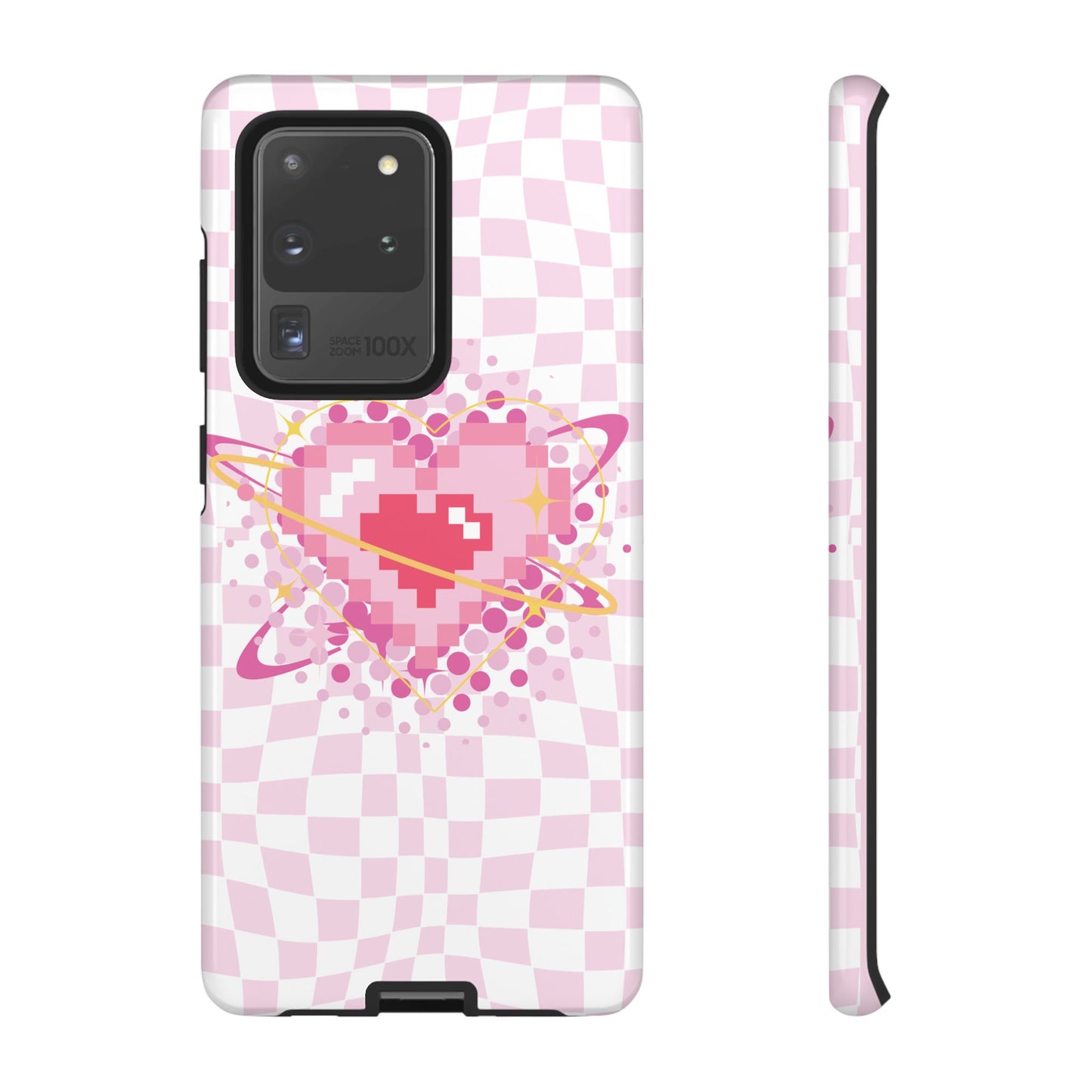 Pixel Heart Phone Case, Cute Phone Cover, Retro Gamer Gift, Valentine's Day Gift, Trendy Tech Accessory, Soft Pink Design