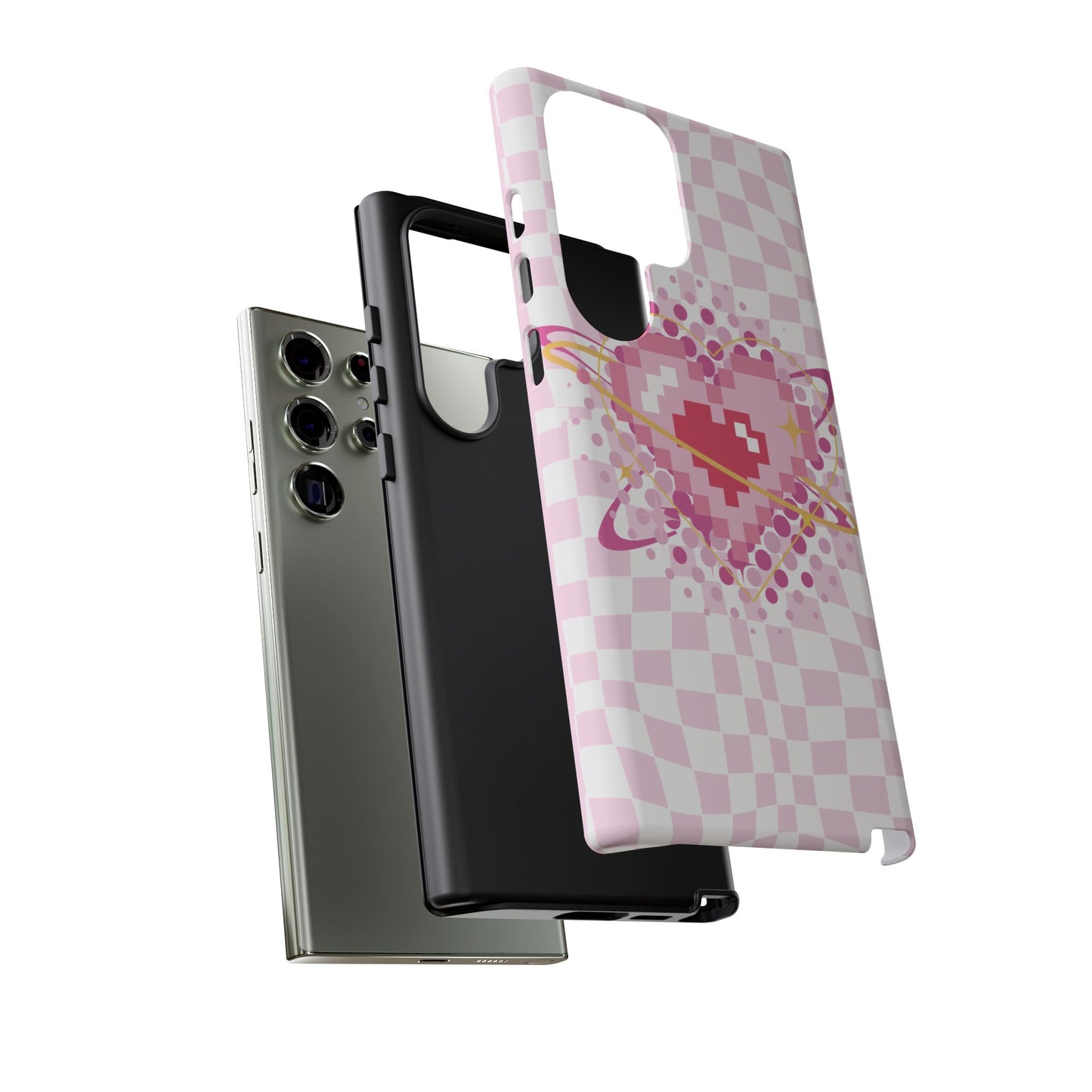 Pixel Heart Phone Case, Cute Phone Cover, Retro Gamer Gift, Valentine's Day Gift, Trendy Tech Accessory, Soft Pink Design