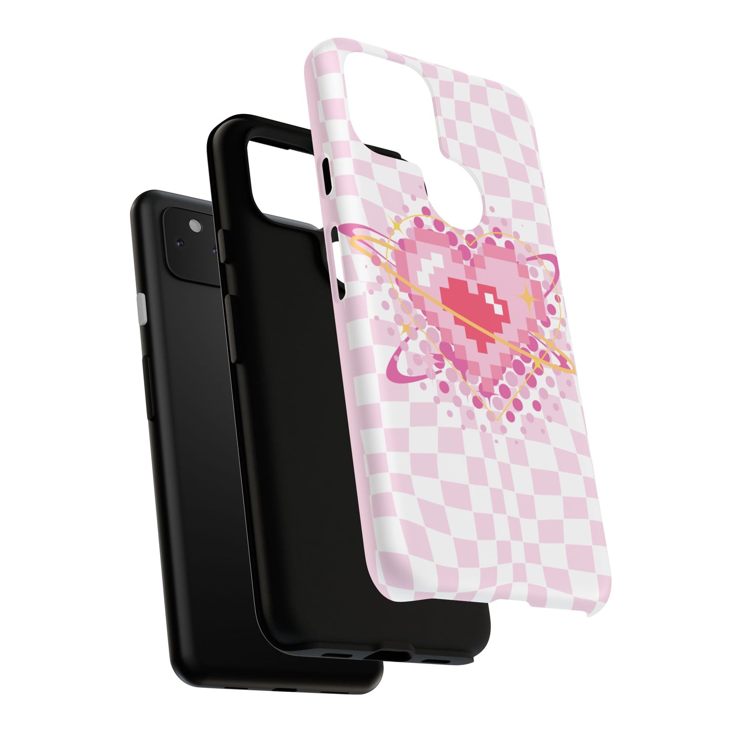 Pixel Heart Phone Case, Cute Phone Cover, Retro Gamer Gift, Valentine's Day Gift, Trendy Tech Accessory, Soft Pink Design