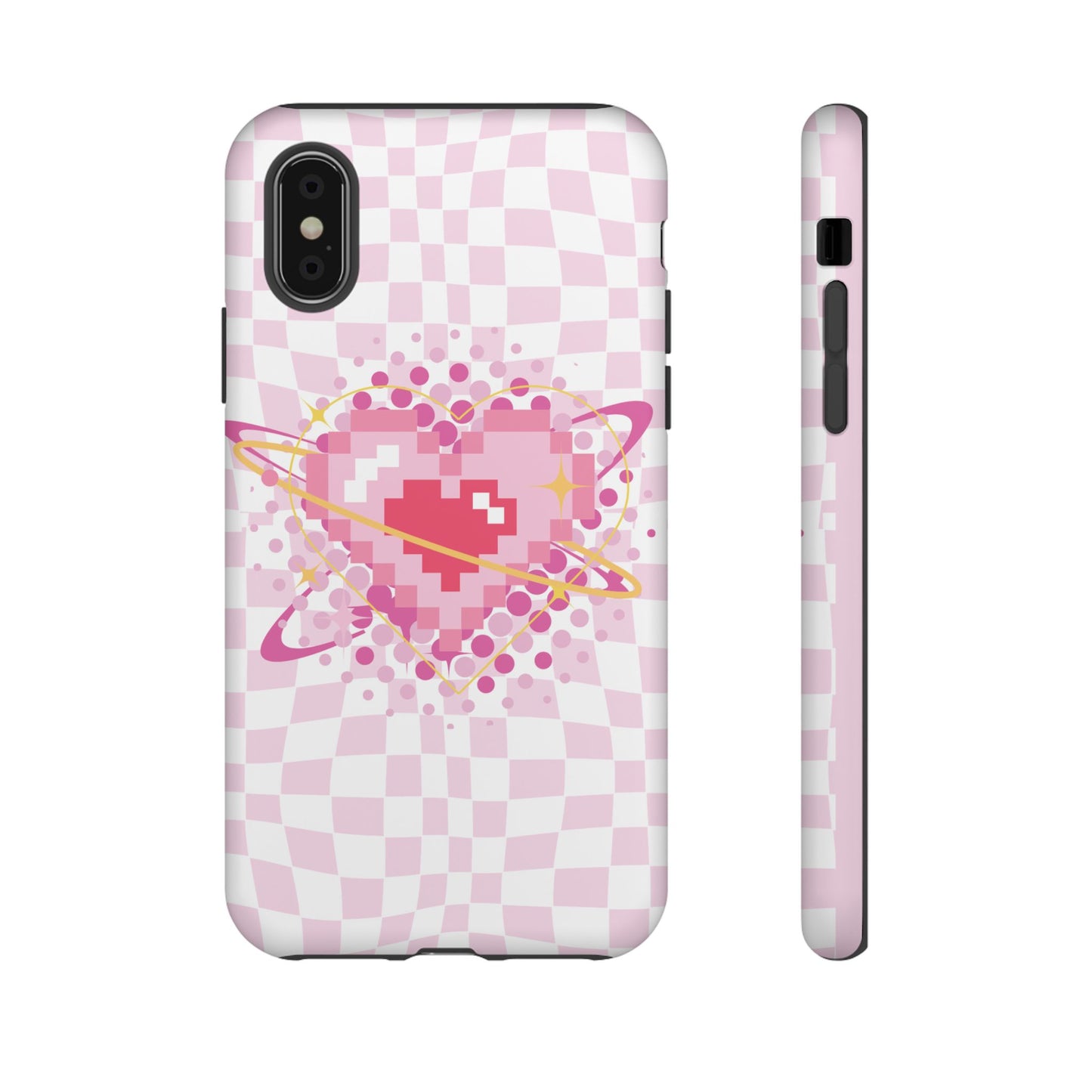 Pixel Heart Phone Case, Cute Phone Cover, Retro Gamer Gift, Valentine's Day Gift, Trendy Tech Accessory, Soft Pink Design