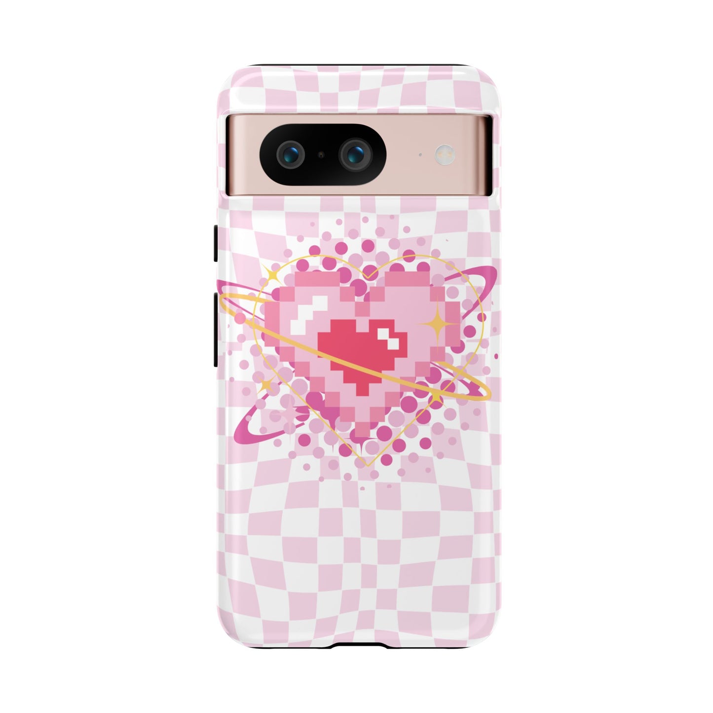 Pixel Heart Phone Case, Cute Phone Cover, Retro Gamer Gift, Valentine's Day Gift, Trendy Tech Accessory, Soft Pink Design