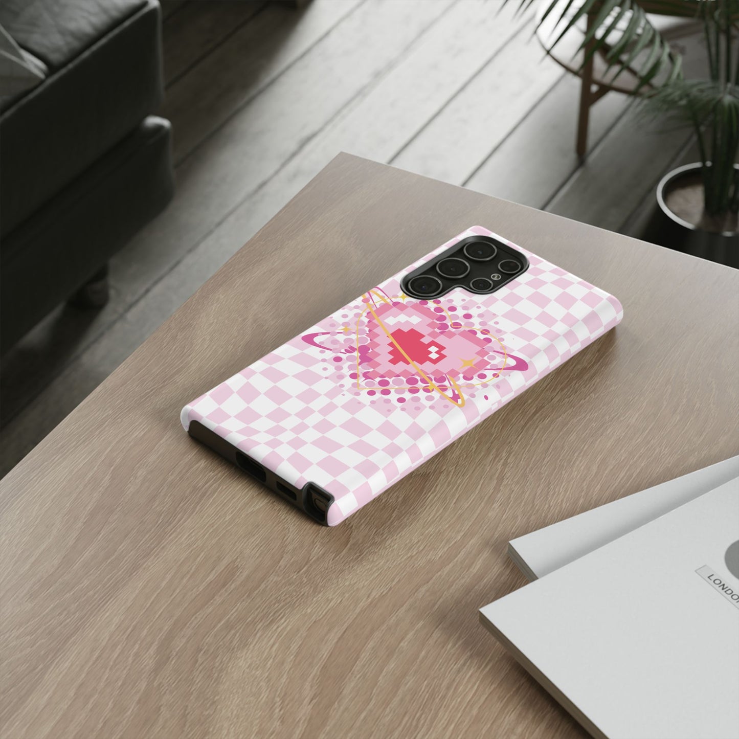 Pixel Heart Phone Case, Cute Phone Cover, Retro Gamer Gift, Valentine's Day Gift, Trendy Tech Accessory, Soft Pink Design