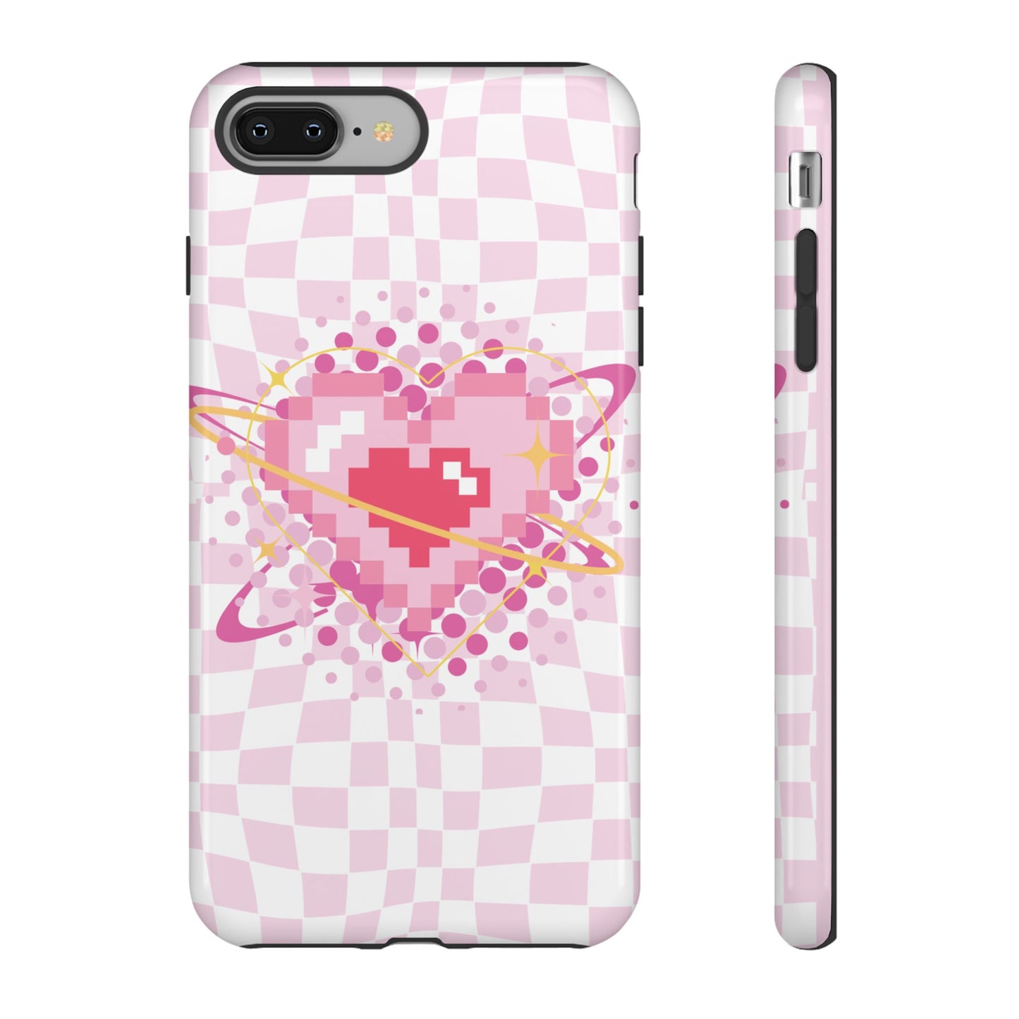 Pixel Heart Phone Case, Cute Phone Cover, Retro Gamer Gift, Valentine's Day Gift, Trendy Tech Accessory, Soft Pink Design