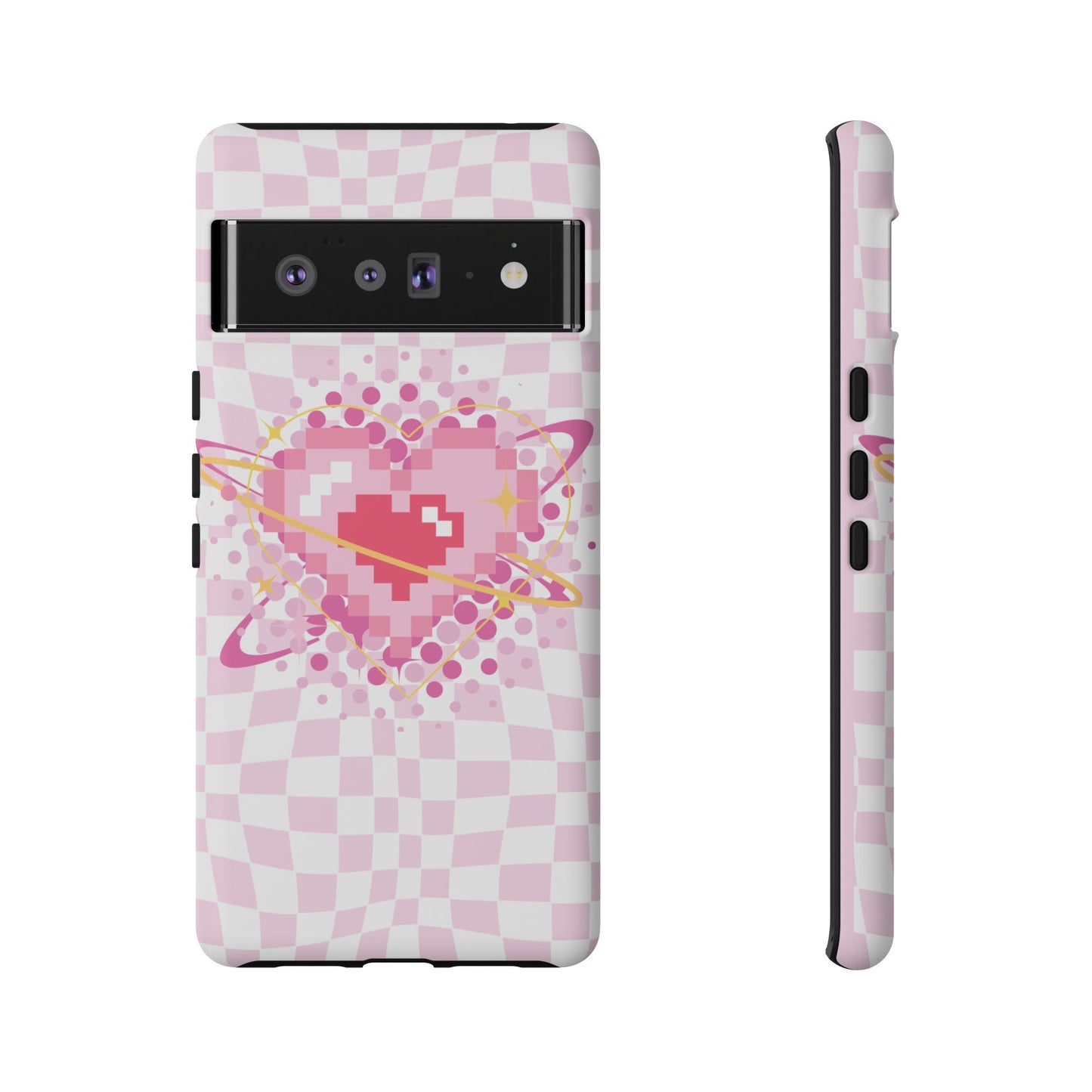 Pixel Heart Phone Case, Cute Phone Cover, Retro Gamer Gift, Valentine's Day Gift, Trendy Tech Accessory, Soft Pink Design