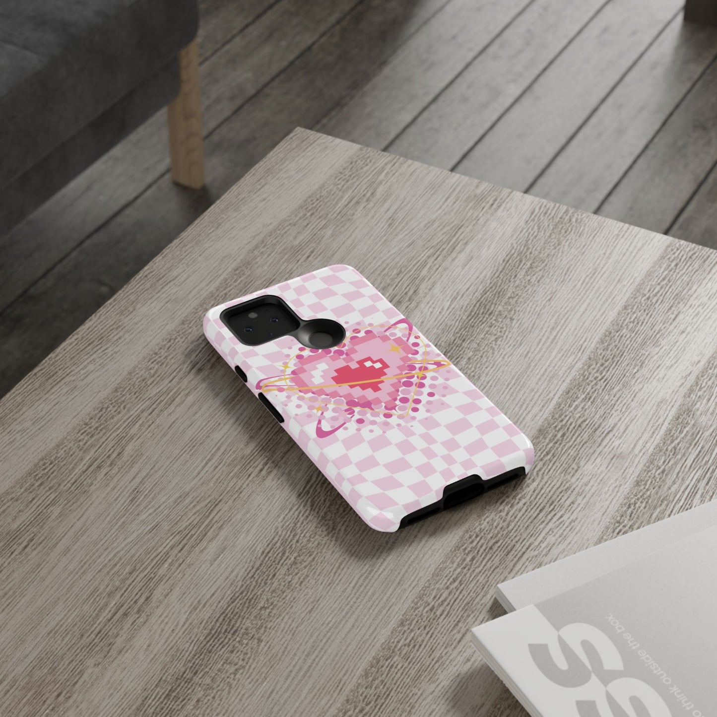 Pixel Heart Phone Case, Cute Phone Cover, Retro Gamer Gift, Valentine's Day Gift, Trendy Tech Accessory, Soft Pink Design