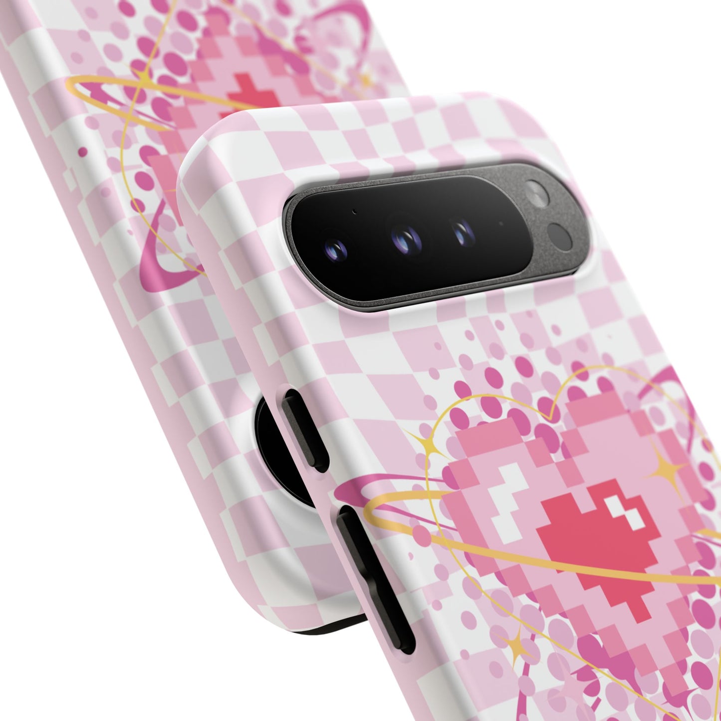 Pixel Heart Phone Case, Cute Phone Cover, Retro Gamer Gift, Valentine's Day Gift, Trendy Tech Accessory, Soft Pink Design