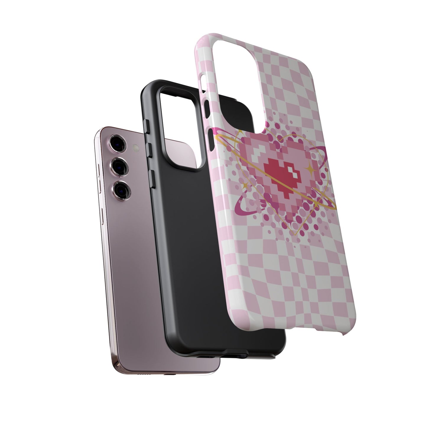 Pixel Heart Phone Case, Cute Phone Cover, Retro Gamer Gift, Valentine's Day Gift, Trendy Tech Accessory, Soft Pink Design