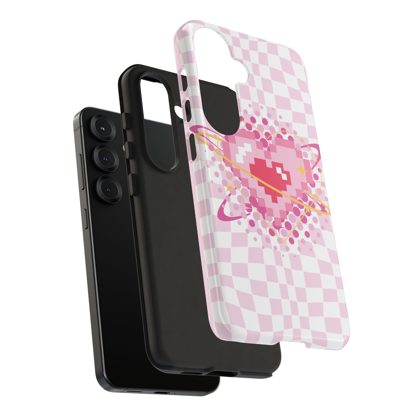Pixel Heart Phone Case, Cute Phone Cover, Retro Gamer Gift, Valentine's Day Gift, Trendy Tech Accessory, Soft Pink Design