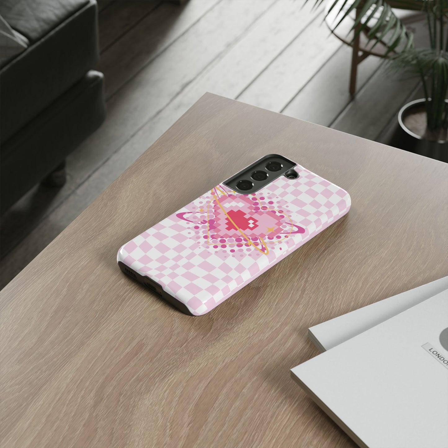 Pixel Heart Phone Case, Cute Phone Cover, Retro Gamer Gift, Valentine's Day Gift, Trendy Tech Accessory, Soft Pink Design
