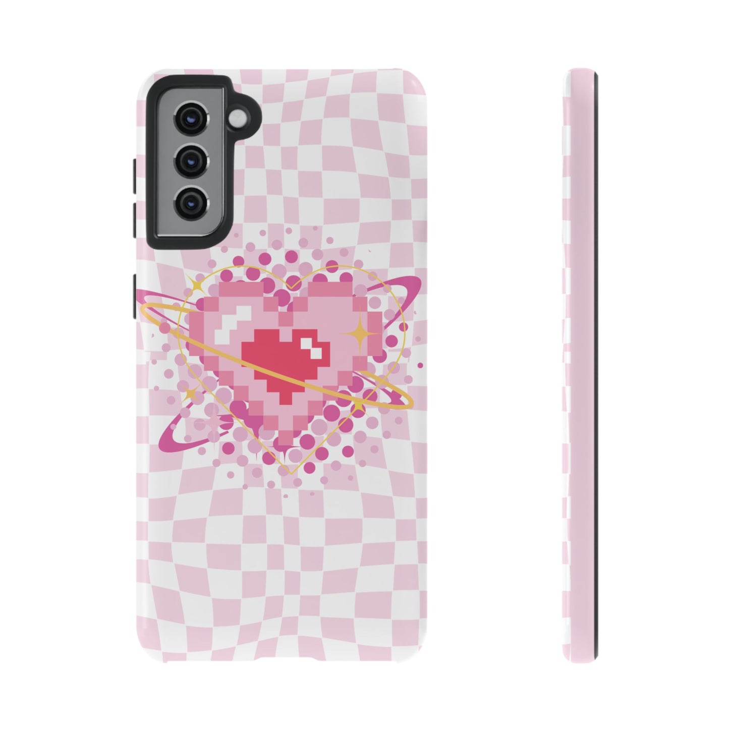 Pixel Heart Phone Case, Cute Phone Cover, Retro Gamer Gift, Valentine's Day Gift, Trendy Tech Accessory, Soft Pink Design