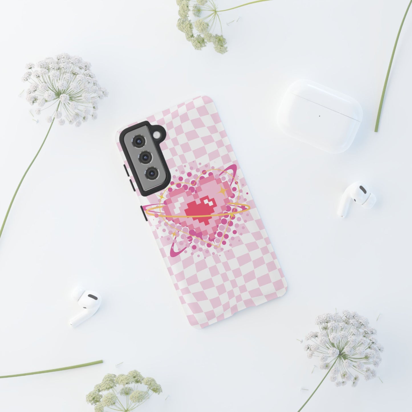 Pixel Heart Phone Case, Cute Phone Cover, Retro Gamer Gift, Valentine's Day Gift, Trendy Tech Accessory, Soft Pink Design