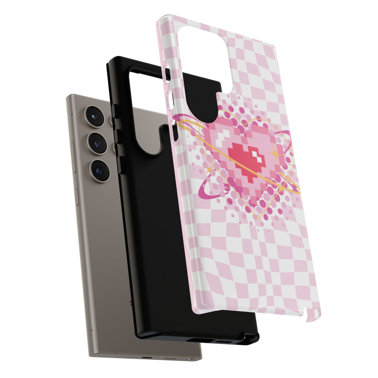 Pixel Heart Phone Case, Cute Phone Cover, Retro Gamer Gift, Valentine's Day Gift, Trendy Tech Accessory, Soft Pink Design