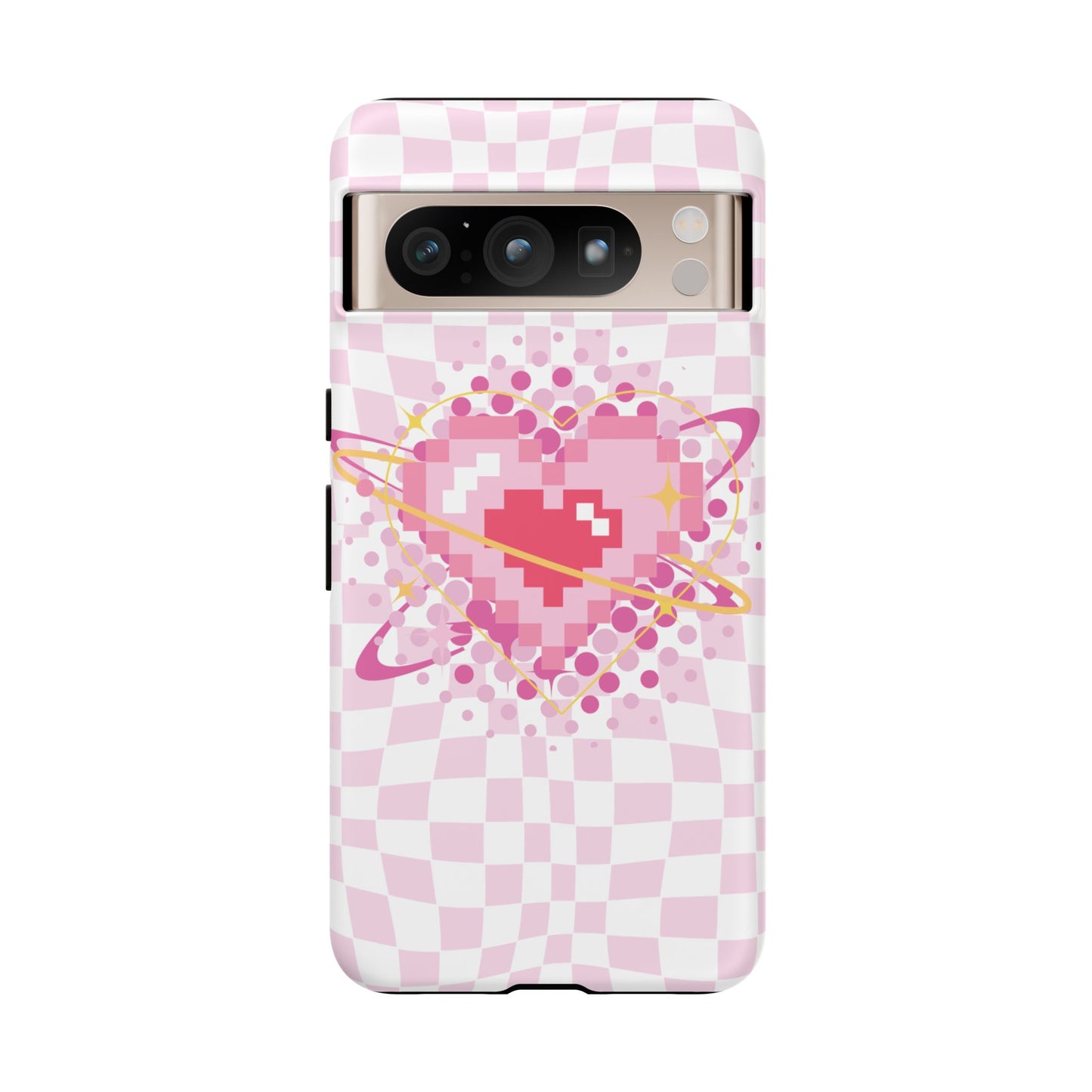 Pixel Heart Phone Case, Cute Phone Cover, Retro Gamer Gift, Valentine's Day Gift, Trendy Tech Accessory, Soft Pink Design