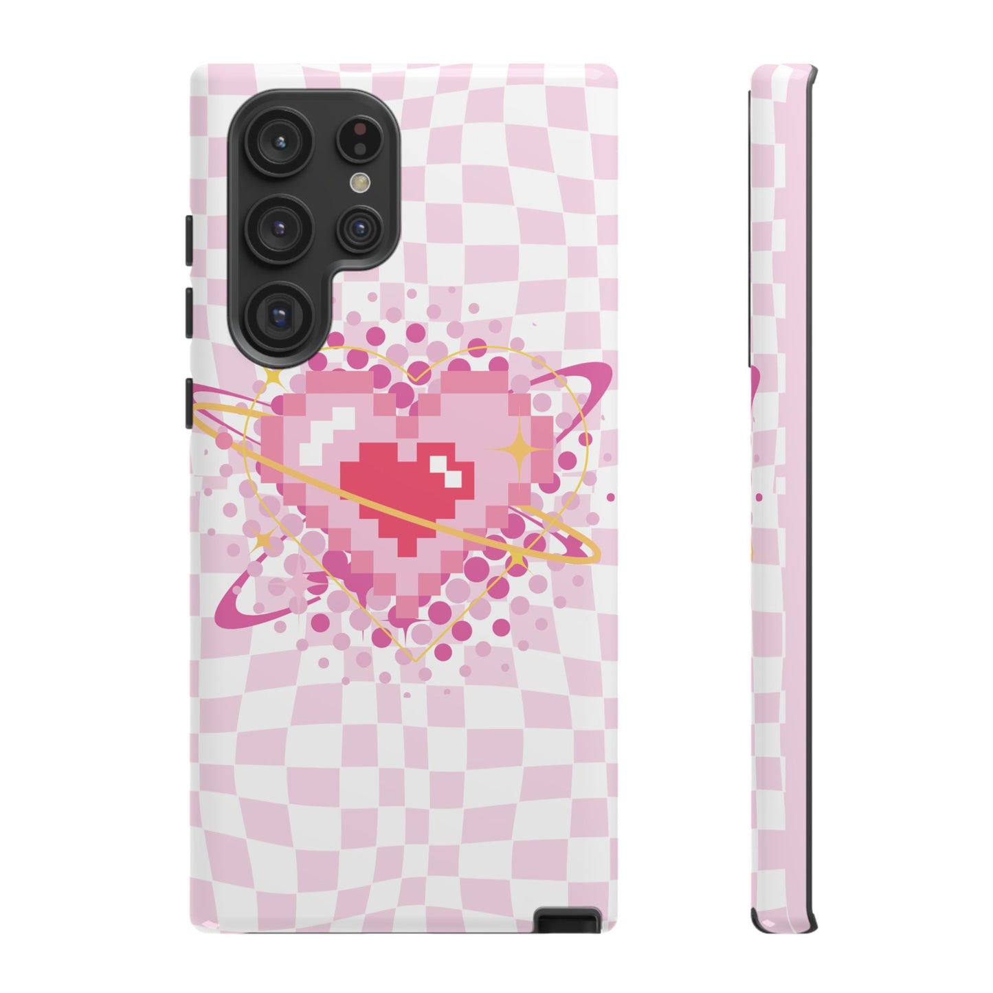 Pixel Heart Phone Case, Cute Phone Cover, Retro Gamer Gift, Valentine's Day Gift, Trendy Tech Accessory, Soft Pink Design