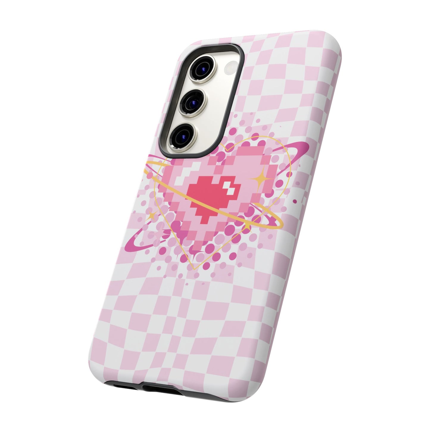 Pixel Heart Phone Case, Cute Phone Cover, Retro Gamer Gift, Valentine's Day Gift, Trendy Tech Accessory, Soft Pink Design