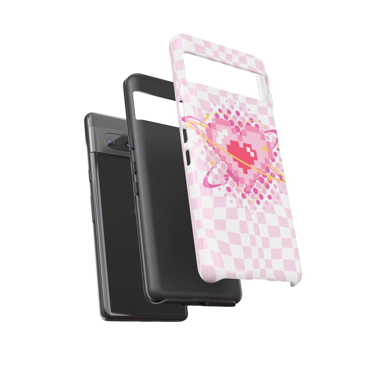 Pixel Heart Phone Case, Cute Phone Cover, Retro Gamer Gift, Valentine's Day Gift, Trendy Tech Accessory, Soft Pink Design