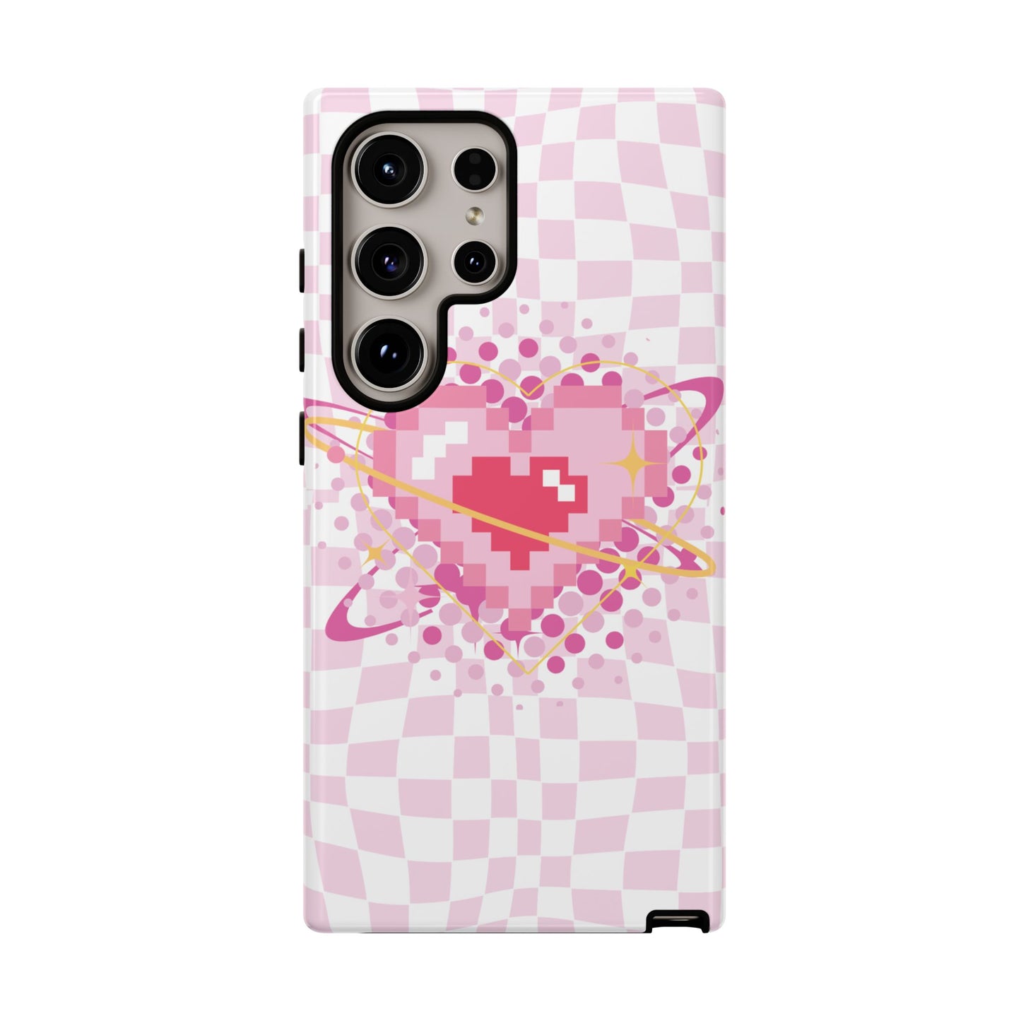 Pixel Heart Phone Case, Cute Phone Cover, Retro Gamer Gift, Valentine's Day Gift, Trendy Tech Accessory, Soft Pink Design