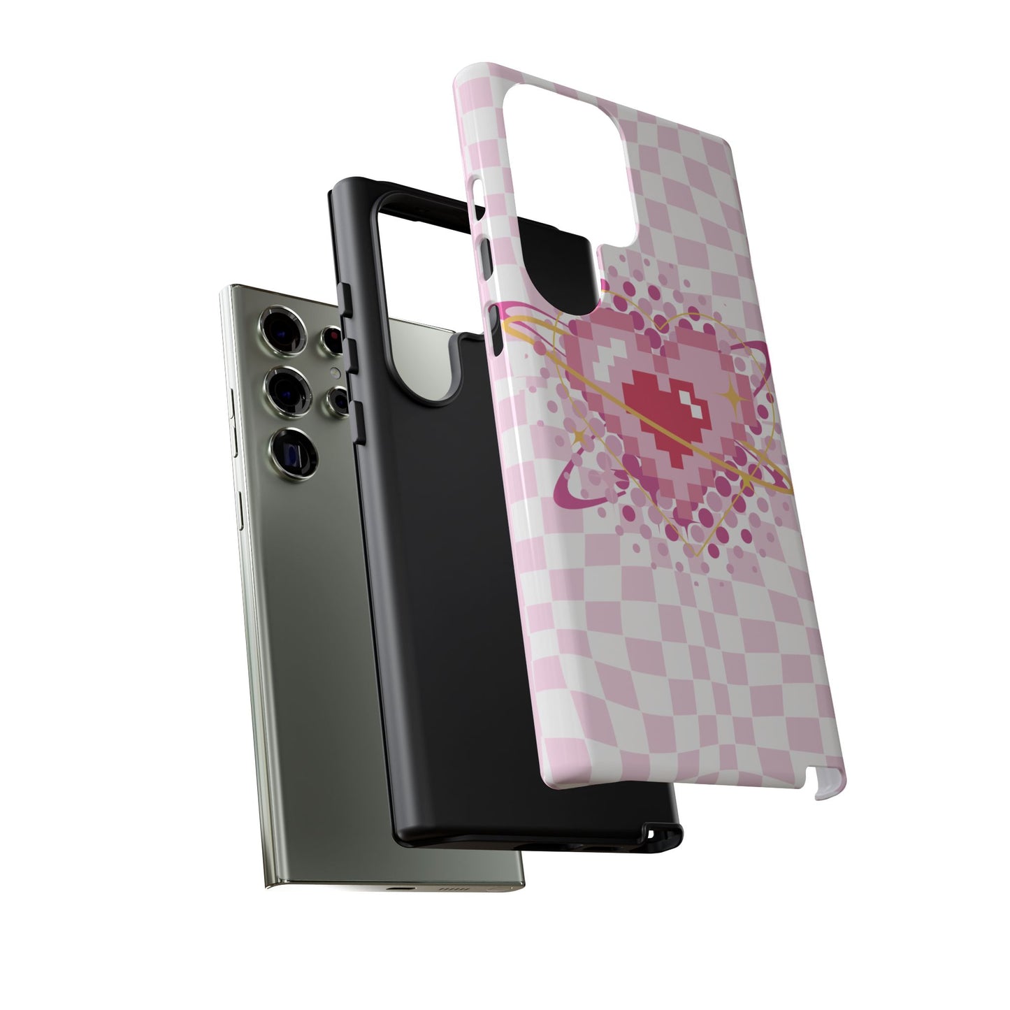 Pixel Heart Phone Case, Cute Phone Cover, Retro Gamer Gift, Valentine's Day Gift, Trendy Tech Accessory, Soft Pink Design