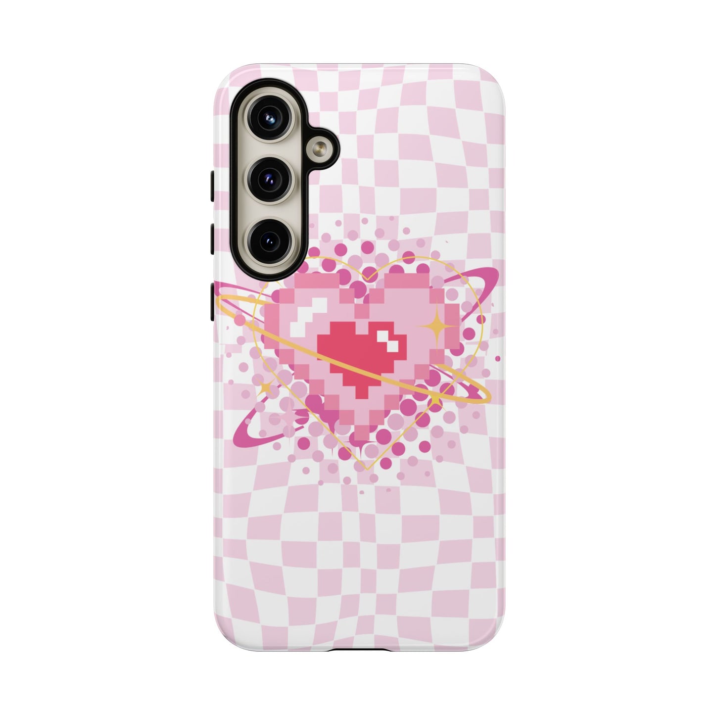Pixel Heart Phone Case, Cute Phone Cover, Retro Gamer Gift, Valentine's Day Gift, Trendy Tech Accessory, Soft Pink Design