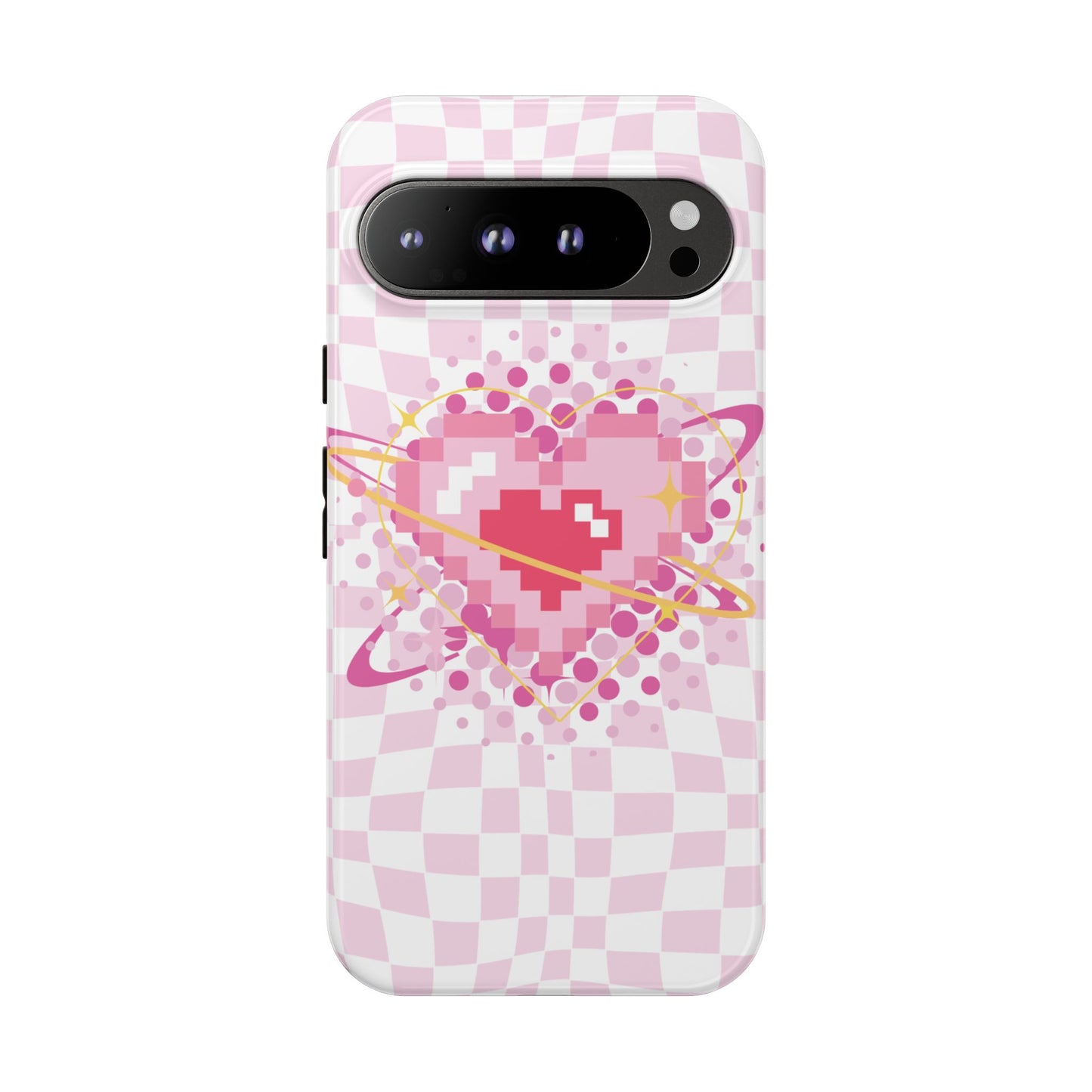Pixel Heart Phone Case, Cute Phone Cover, Retro Gamer Gift, Valentine's Day Gift, Trendy Tech Accessory, Soft Pink Design