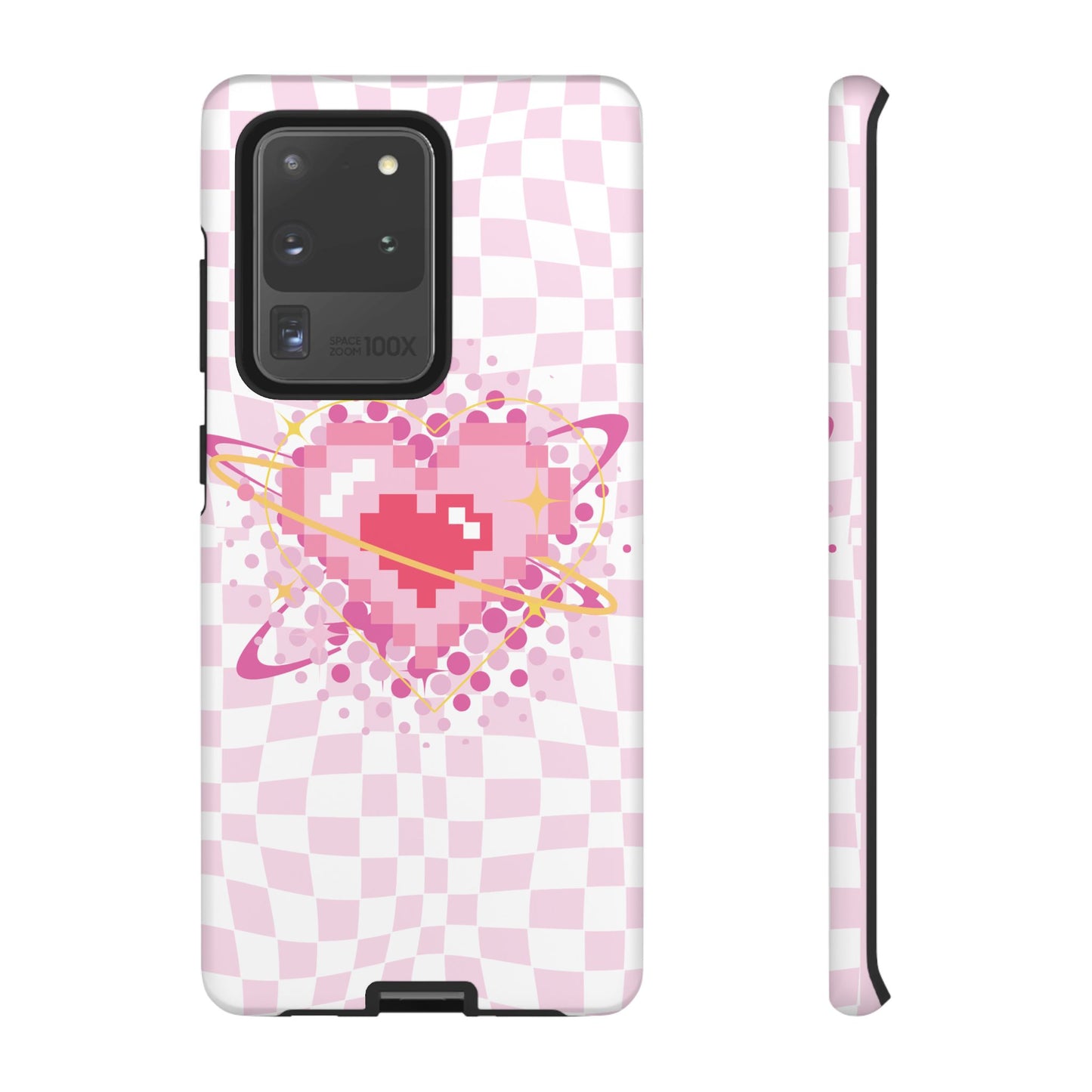 Pixel Heart Phone Case, Cute Phone Cover, Retro Gamer Gift, Valentine's Day Gift, Trendy Tech Accessory, Soft Pink Design