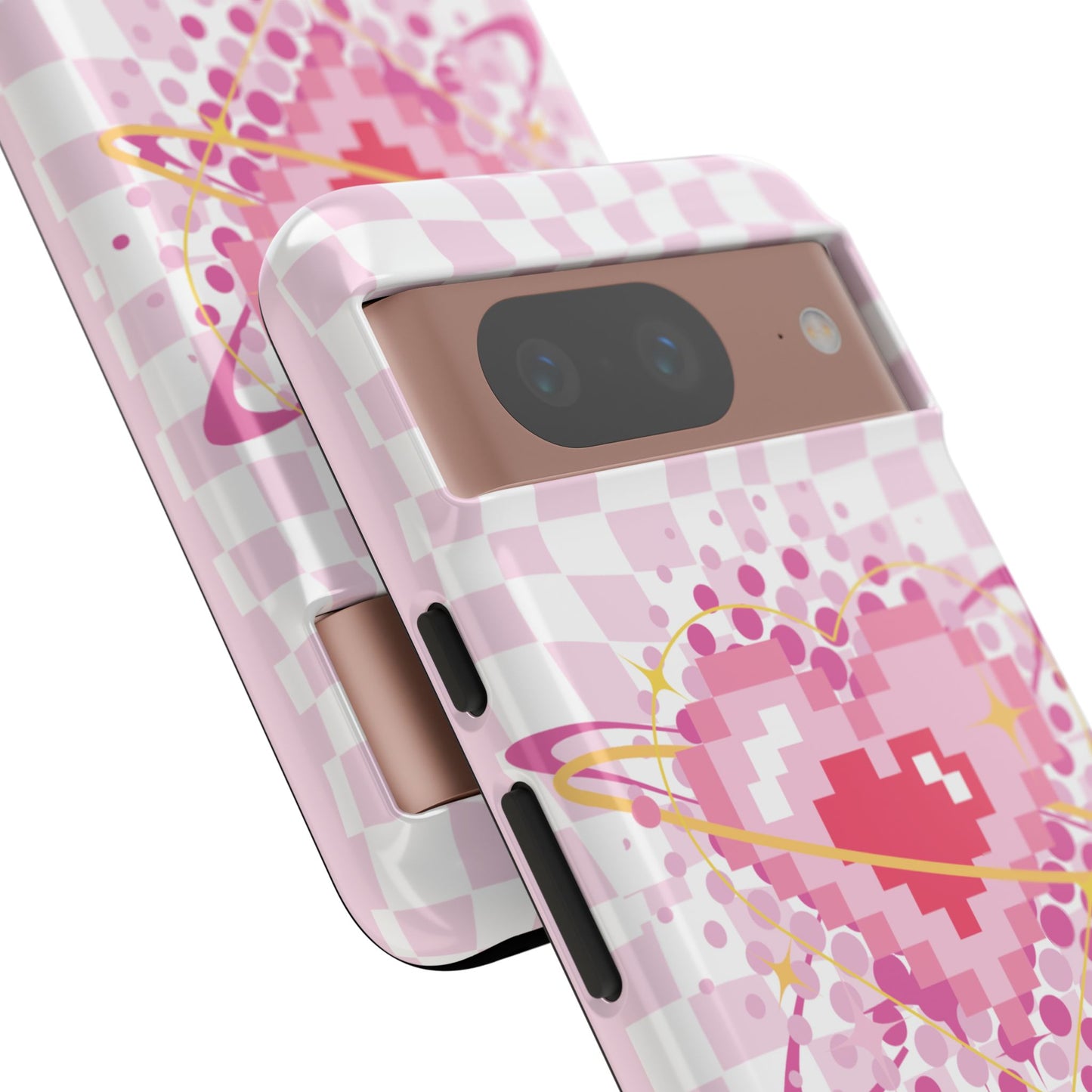 Pixel Heart Phone Case, Cute Phone Cover, Retro Gamer Gift, Valentine's Day Gift, Trendy Tech Accessory, Soft Pink Design