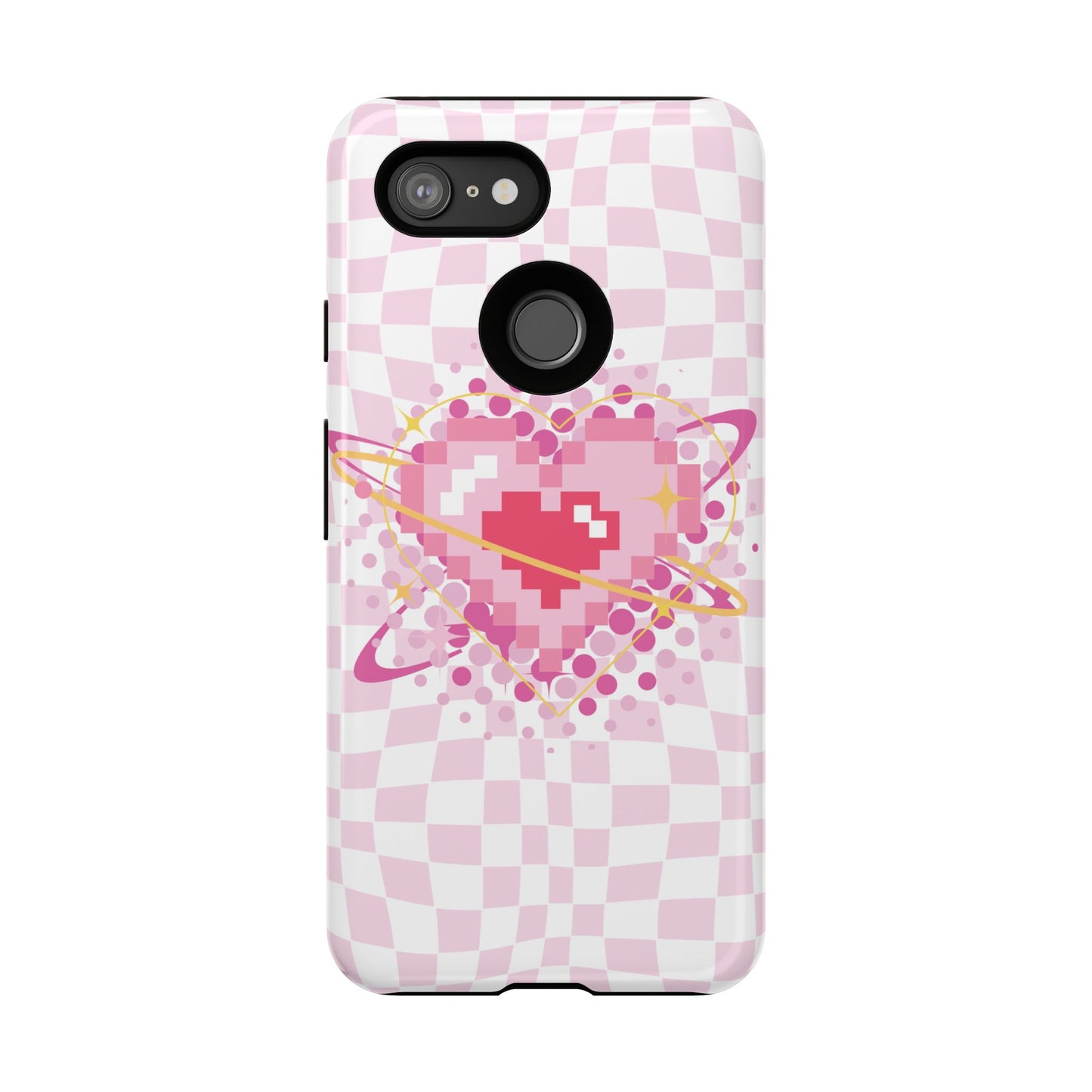 Pixel Heart Phone Case, Cute Phone Cover, Retro Gamer Gift, Valentine's Day Gift, Trendy Tech Accessory, Soft Pink Design