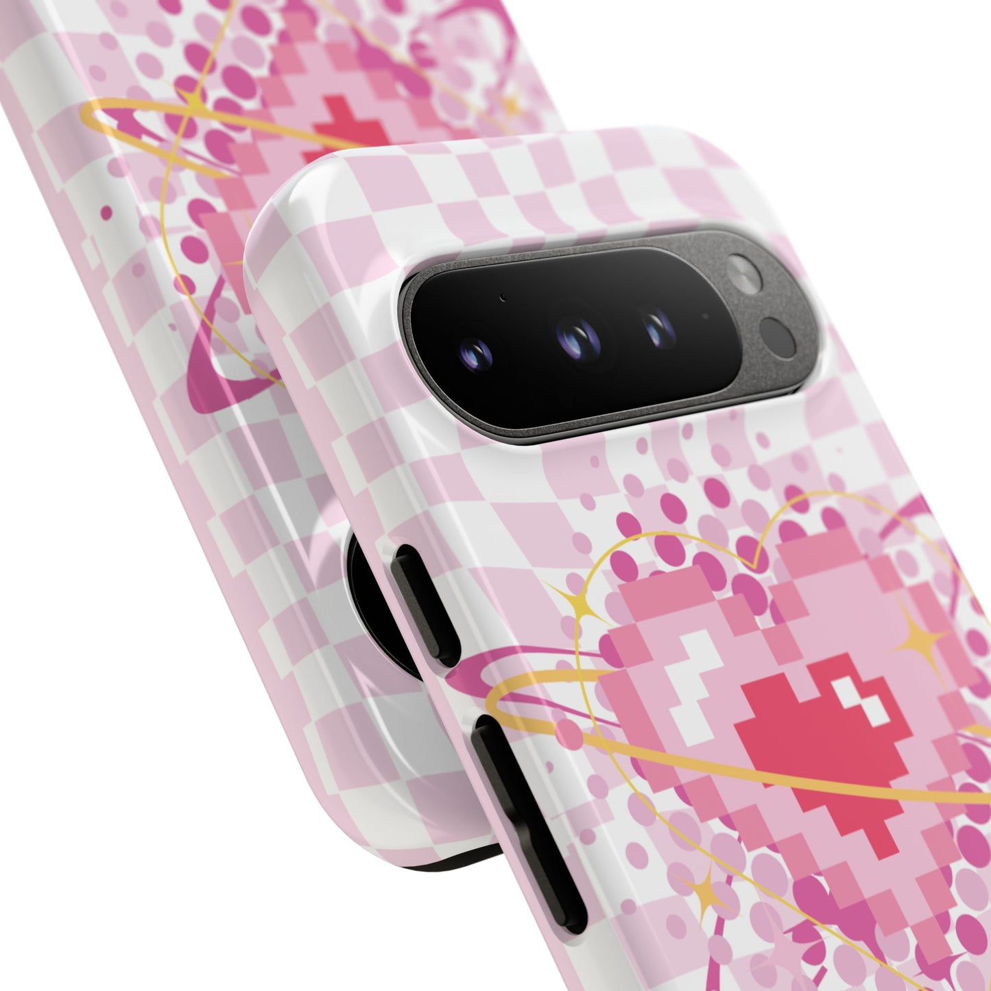 Pixel Heart Phone Case, Cute Phone Cover, Retro Gamer Gift, Valentine's Day Gift, Trendy Tech Accessory, Soft Pink Design