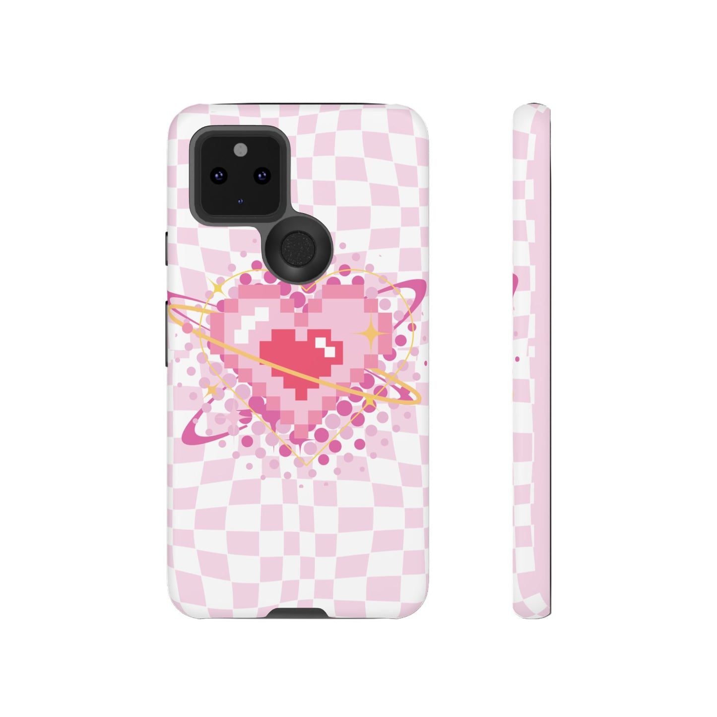 Pixel Heart Phone Case, Cute Phone Cover, Retro Gamer Gift, Valentine's Day Gift, Trendy Tech Accessory, Soft Pink Design