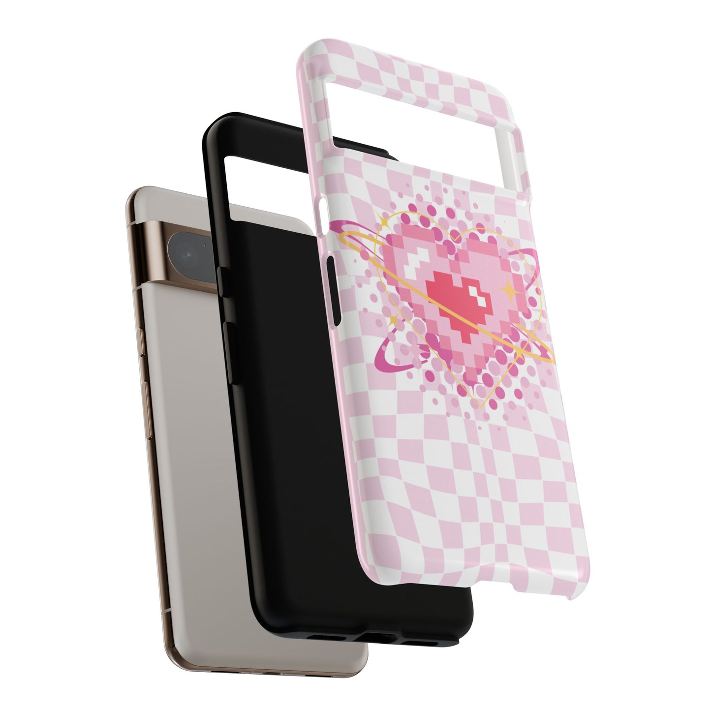 Pixel Heart Phone Case, Cute Phone Cover, Retro Gamer Gift, Valentine's Day Gift, Trendy Tech Accessory, Soft Pink Design
