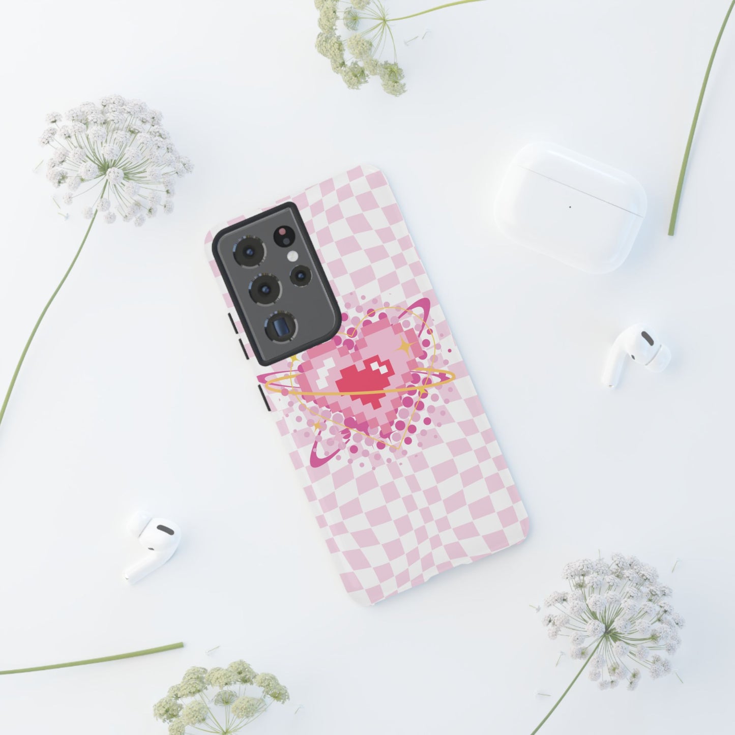 Pixel Heart Phone Case, Cute Phone Cover, Retro Gamer Gift, Valentine's Day Gift, Trendy Tech Accessory, Soft Pink Design