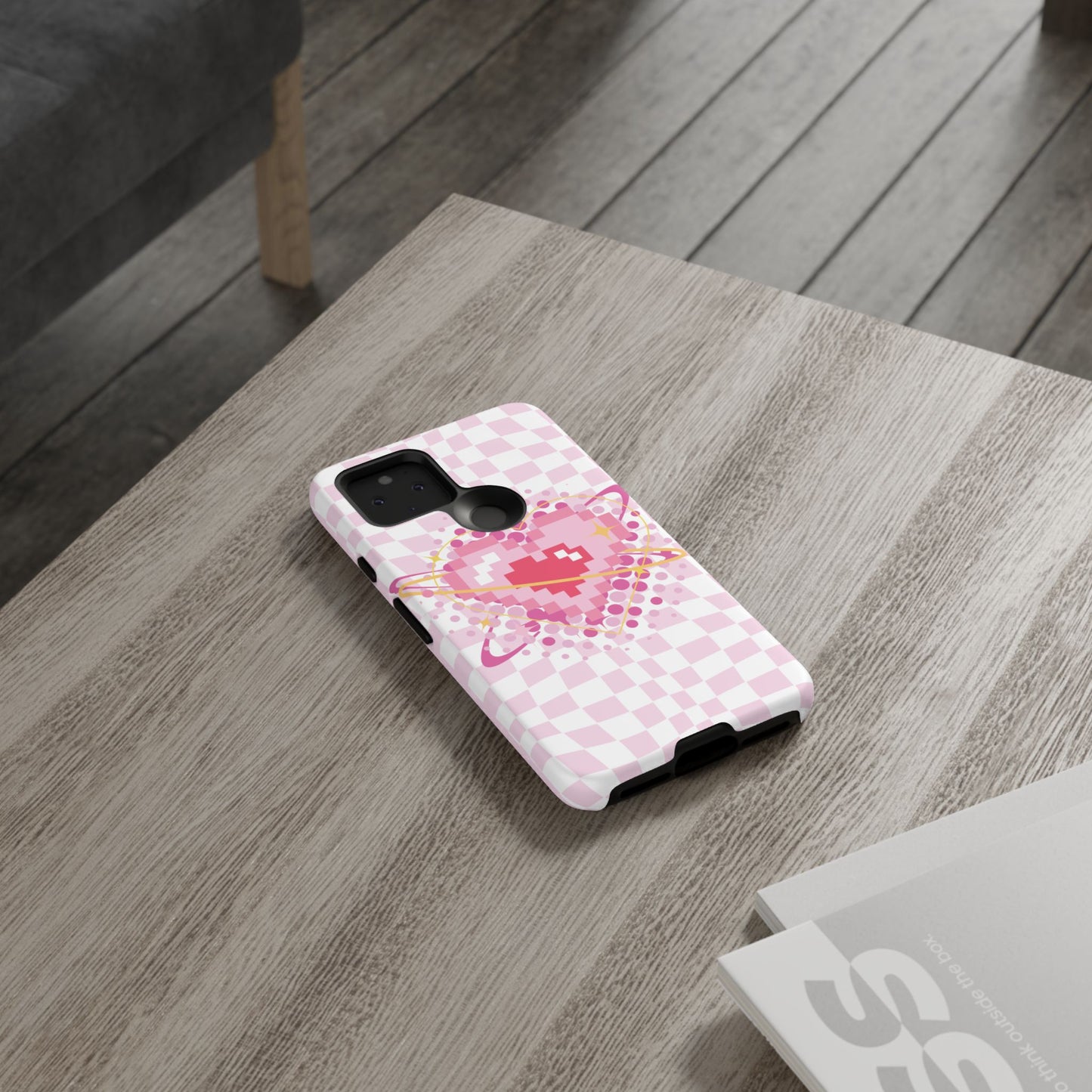 Pixel Heart Phone Case, Cute Phone Cover, Retro Gamer Gift, Valentine's Day Gift, Trendy Tech Accessory, Soft Pink Design