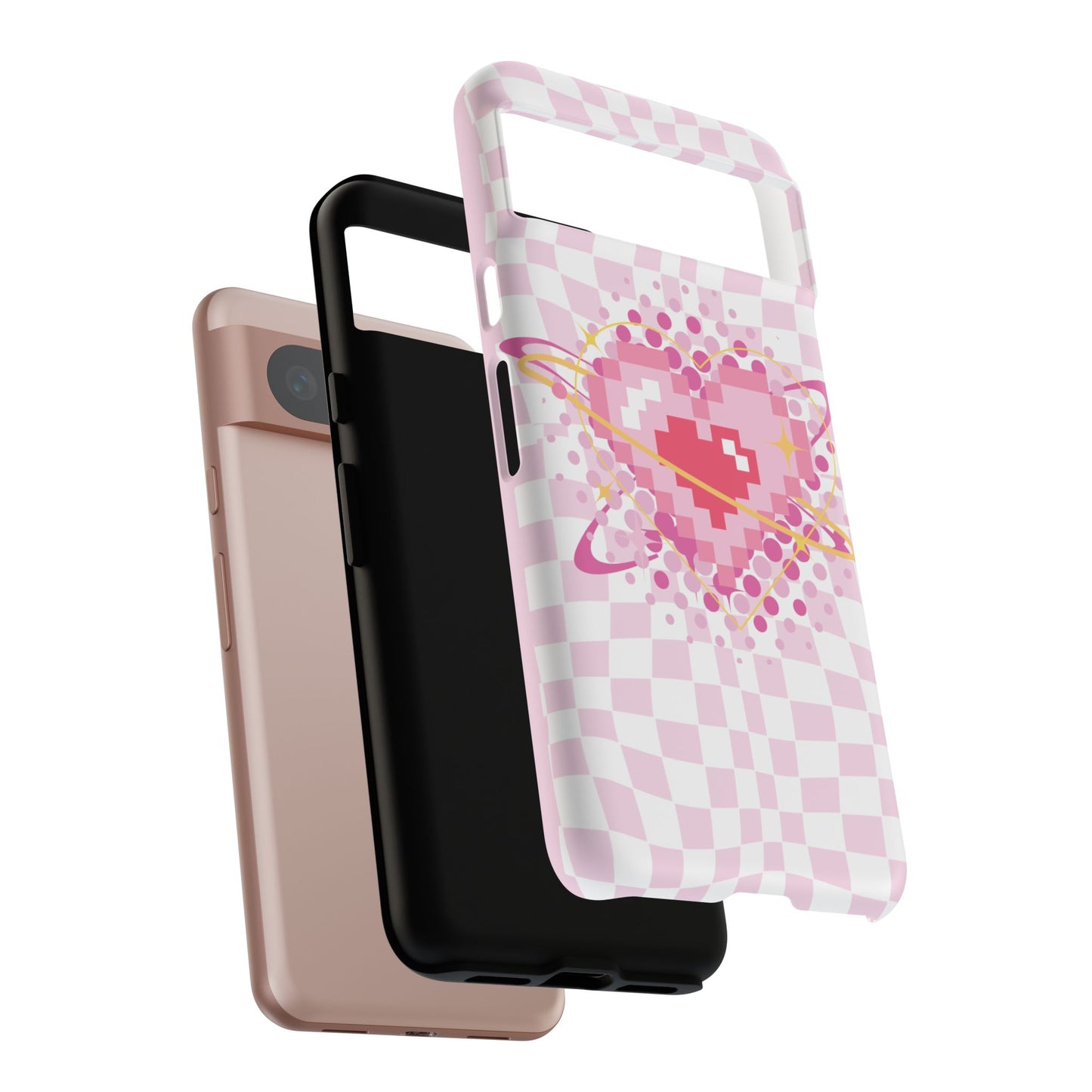 Pixel Heart Phone Case, Cute Phone Cover, Retro Gamer Gift, Valentine's Day Gift, Trendy Tech Accessory, Soft Pink Design