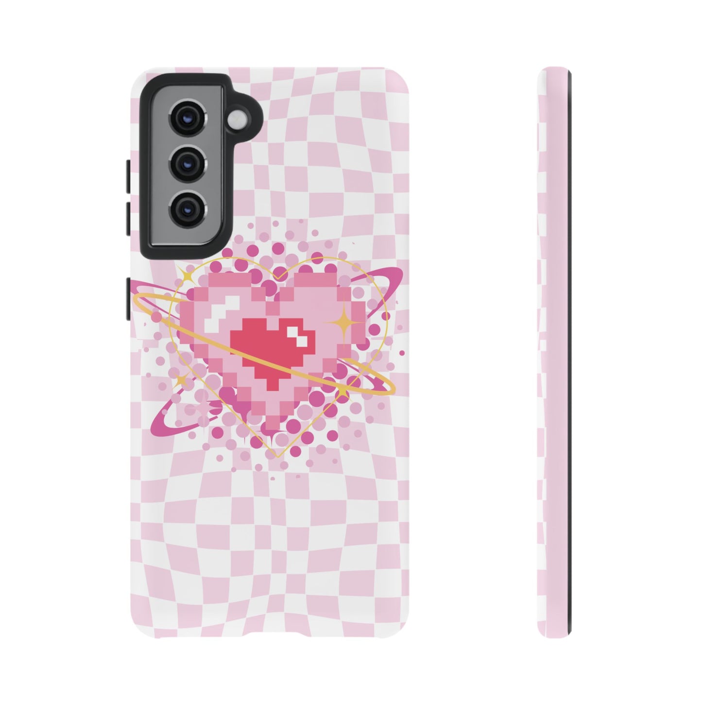 Pixel Heart Phone Case, Cute Phone Cover, Retro Gamer Gift, Valentine's Day Gift, Trendy Tech Accessory, Soft Pink Design