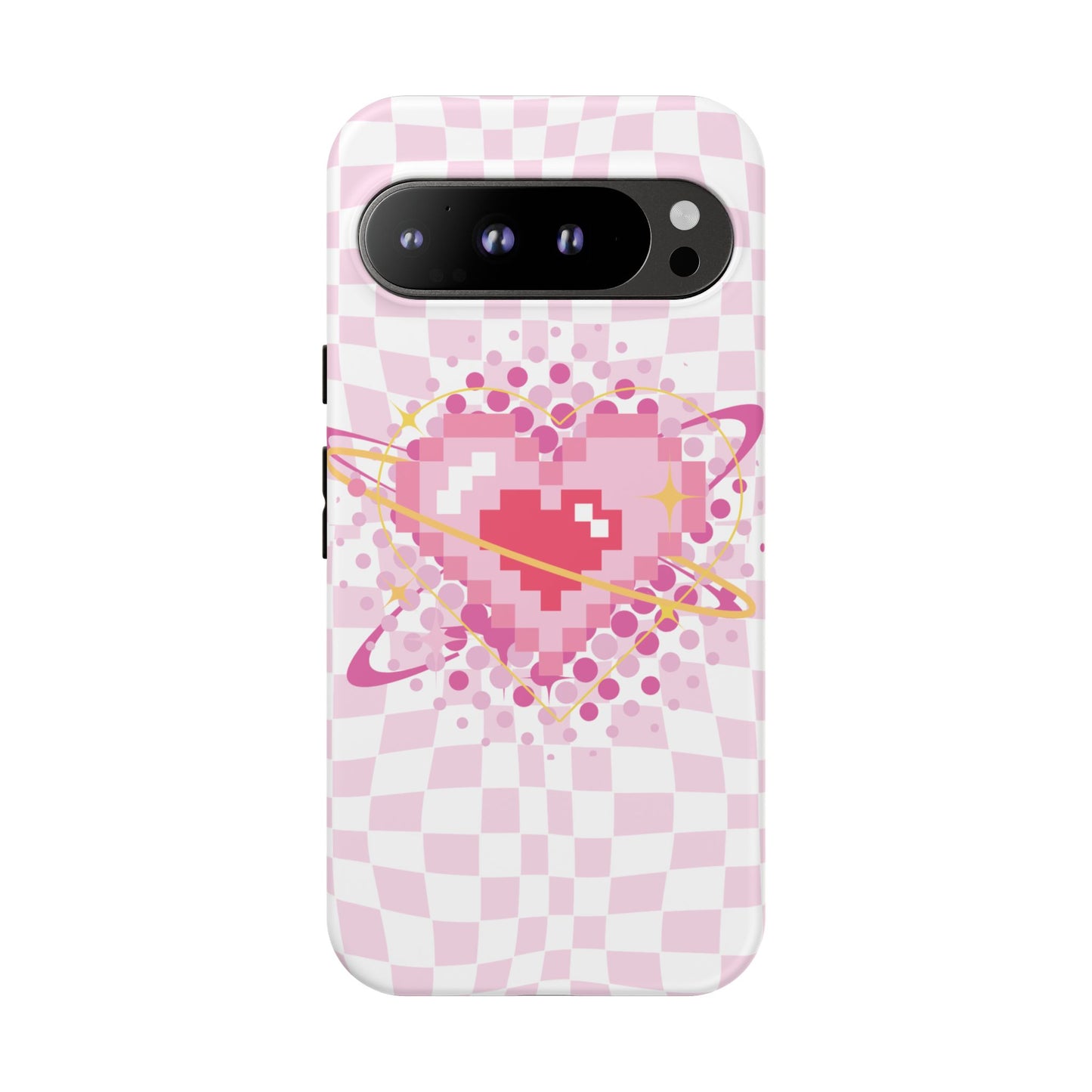 Pixel Heart Phone Case, Cute Phone Cover, Retro Gamer Gift, Valentine's Day Gift, Trendy Tech Accessory, Soft Pink Design