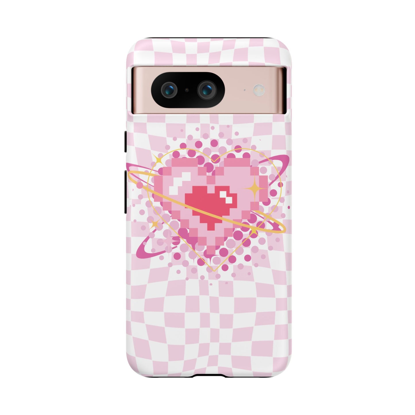 Pixel Heart Phone Case, Cute Phone Cover, Retro Gamer Gift, Valentine's Day Gift, Trendy Tech Accessory, Soft Pink Design
