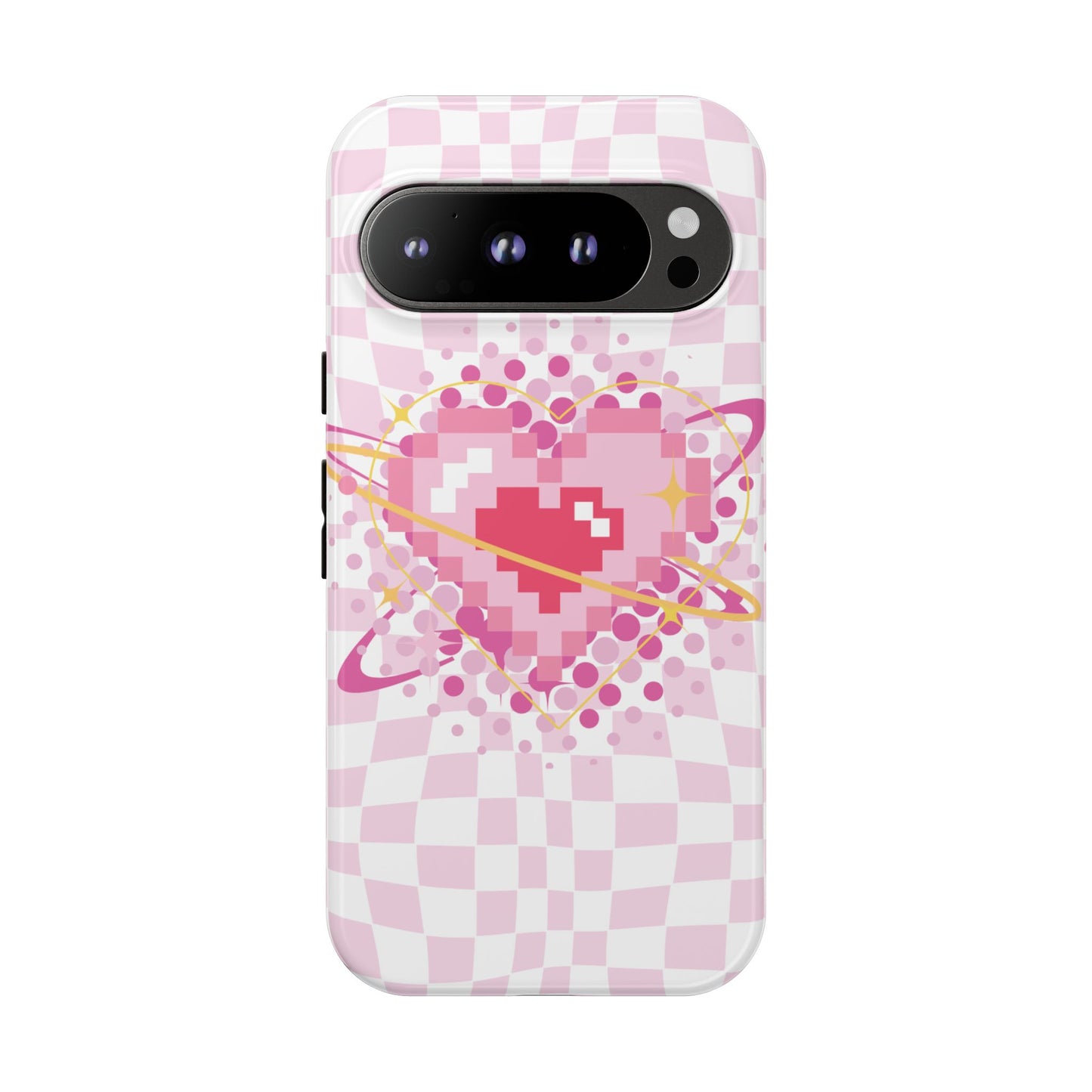 Pixel Heart Phone Case, Cute Phone Cover, Retro Gamer Gift, Valentine's Day Gift, Trendy Tech Accessory, Soft Pink Design