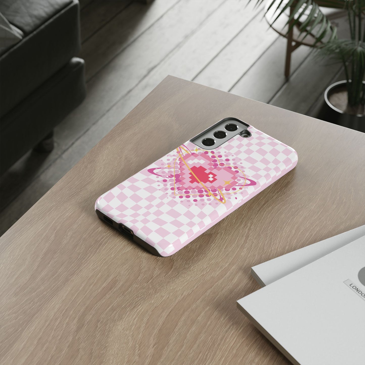 Pixel Heart Phone Case, Cute Phone Cover, Retro Gamer Gift, Valentine's Day Gift, Trendy Tech Accessory, Soft Pink Design