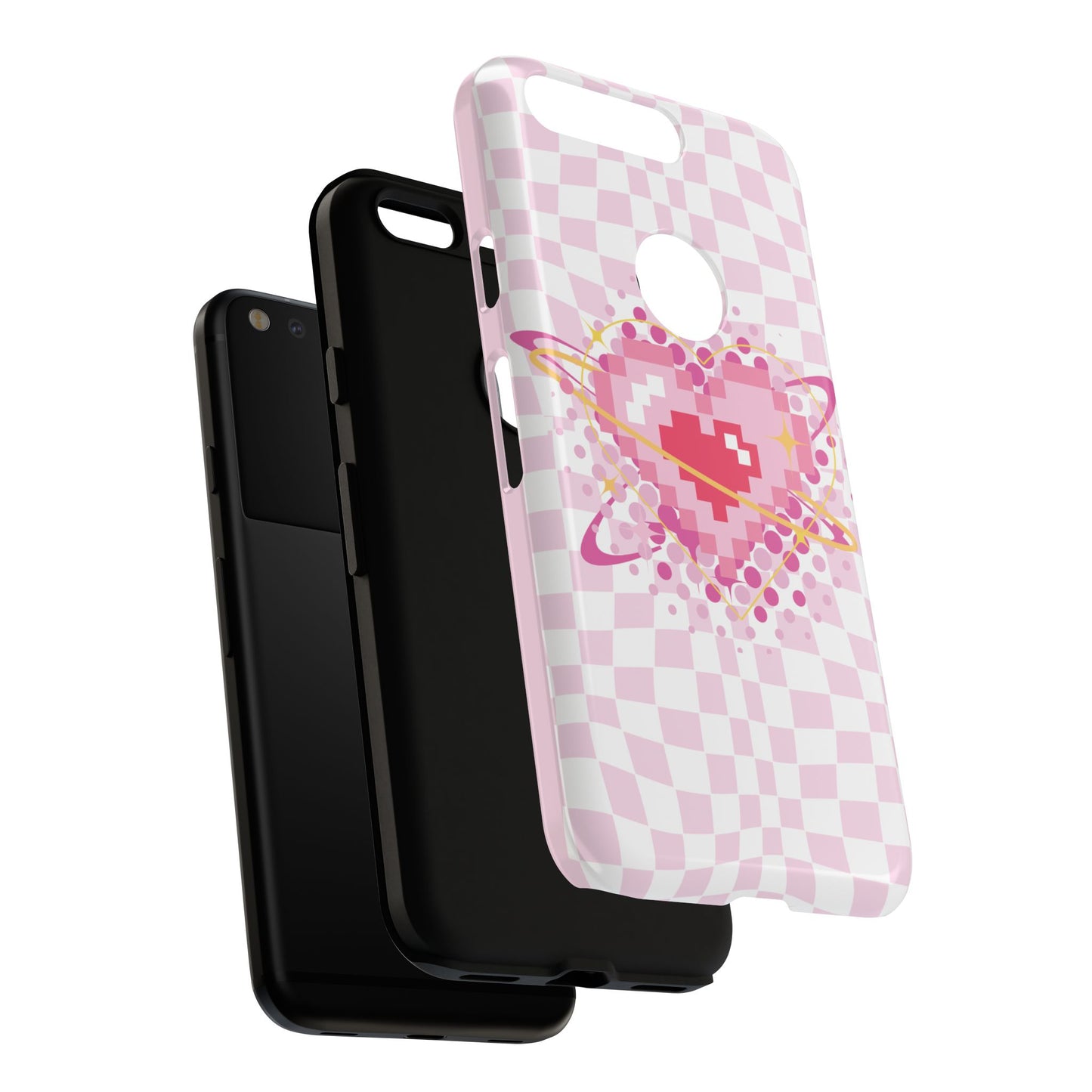 Pixel Heart Phone Case, Cute Phone Cover, Retro Gamer Gift, Valentine's Day Gift, Trendy Tech Accessory, Soft Pink Design
