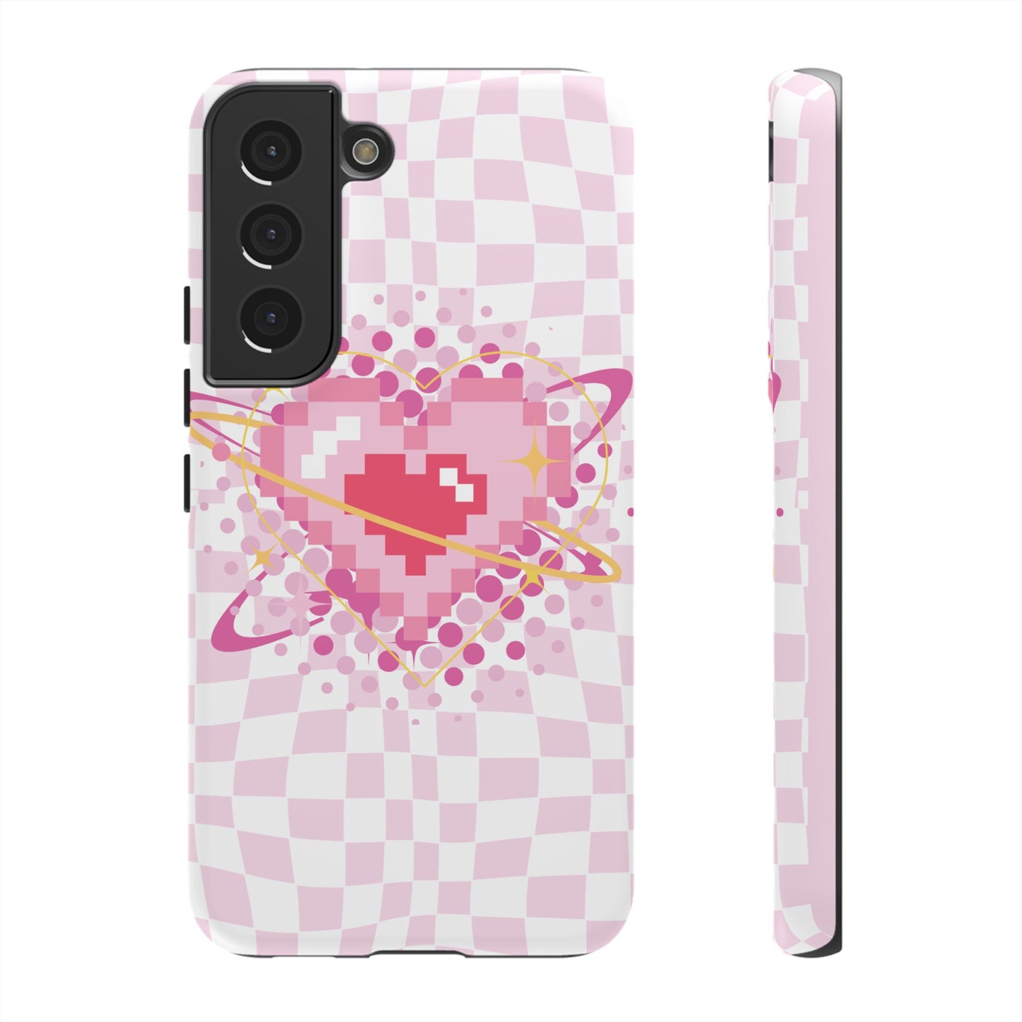 Pixel Heart Phone Case, Cute Phone Cover, Retro Gamer Gift, Valentine's Day Gift, Trendy Tech Accessory, Soft Pink Design