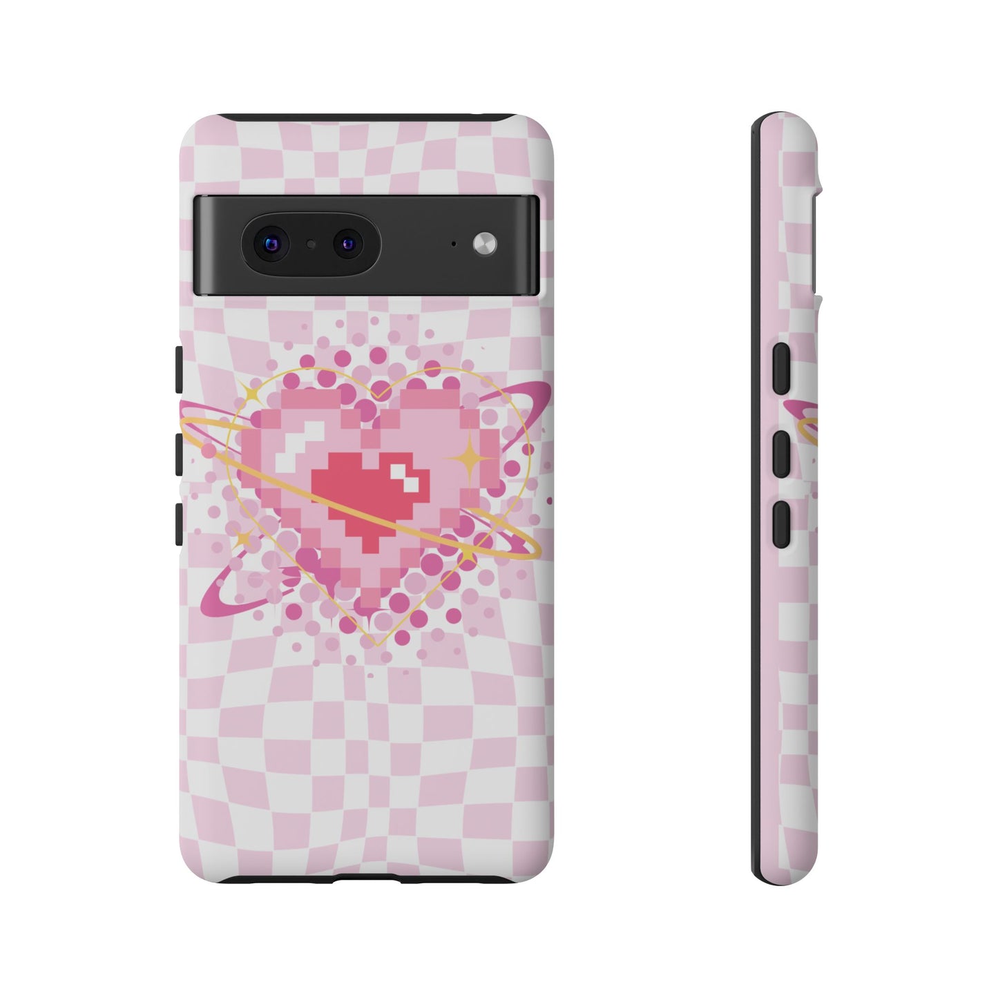 Pixel Heart Phone Case, Cute Phone Cover, Retro Gamer Gift, Valentine's Day Gift, Trendy Tech Accessory, Soft Pink Design